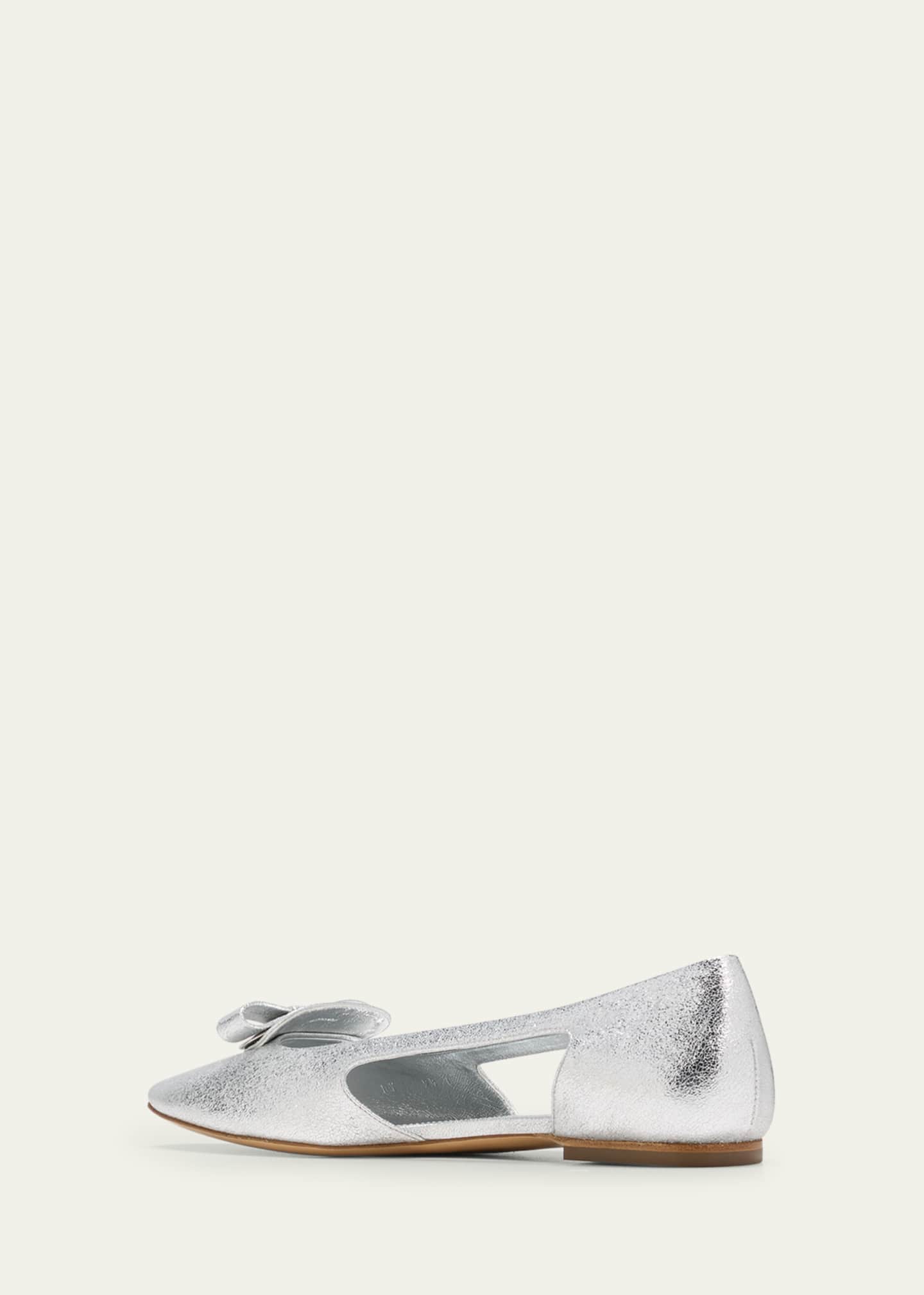 Ferragamo Terea Metallic Bow Cutout Ballerina Loafers Image 4 of 5