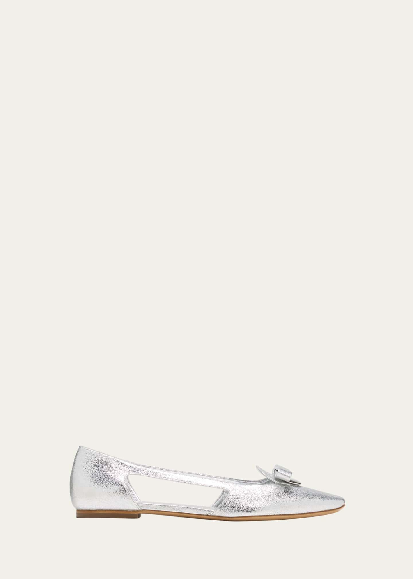 Ferragamo Terea Metallic Bow Cutout Ballerina Loafers Image 1 of 5