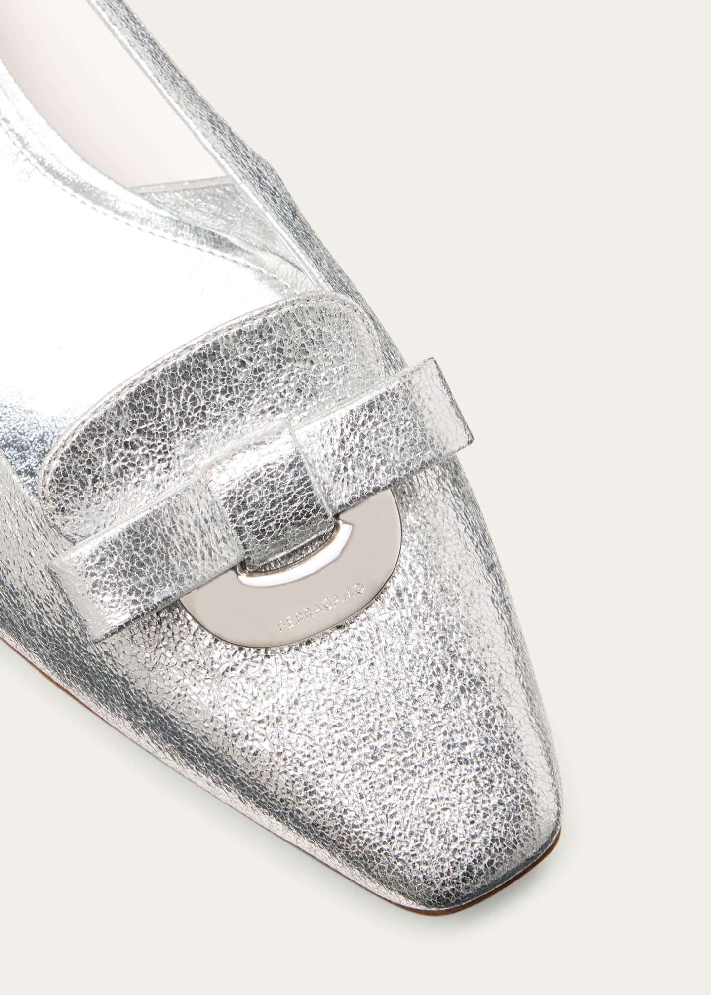 Ferragamo Terea Metallic Bow Cutout Ballerina Loafers Image 5 of 5