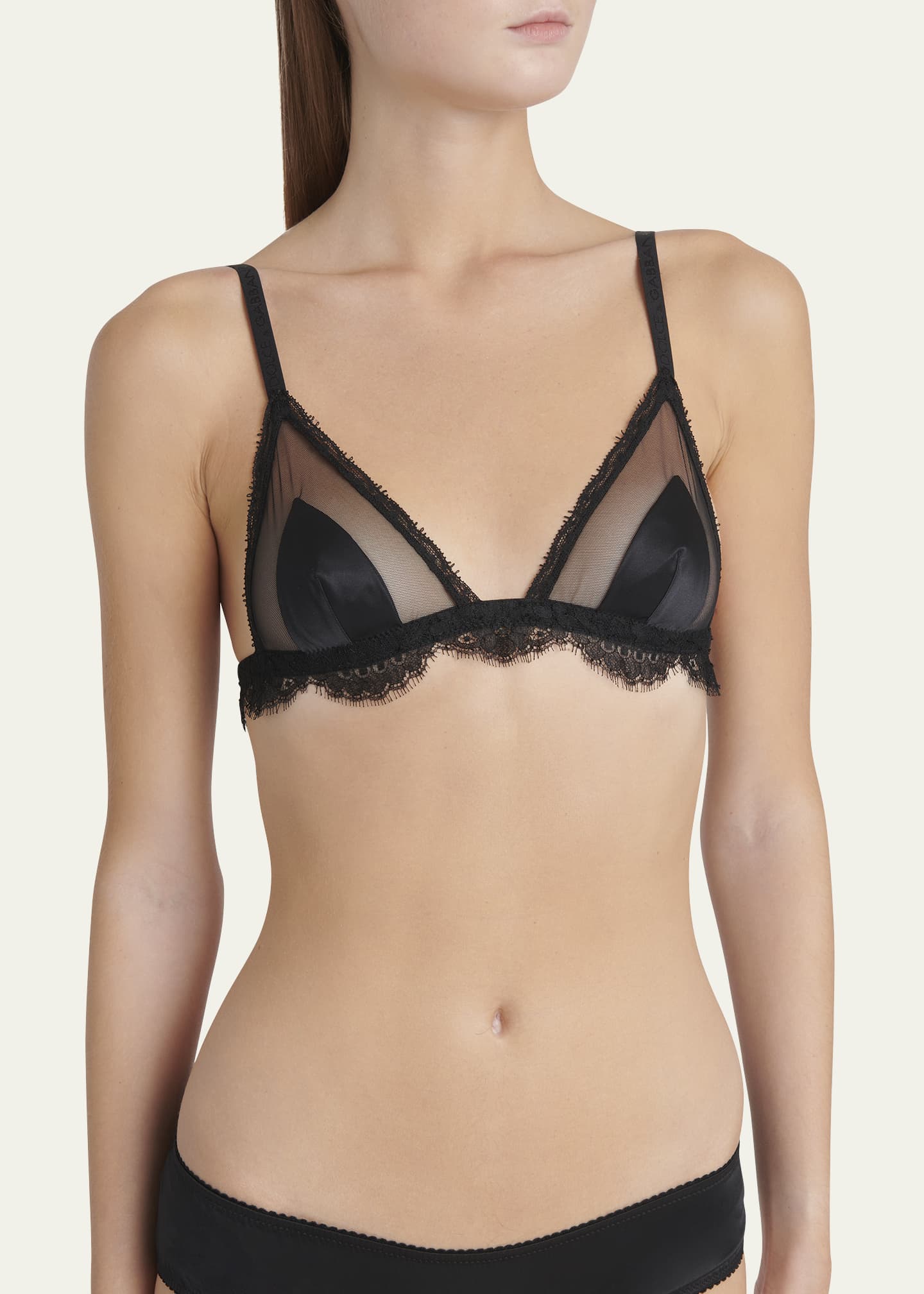 Dolce&Gabbana Lace-Trim Silk Satin & Tulle Triangle Bra - Bergdorf Goodman