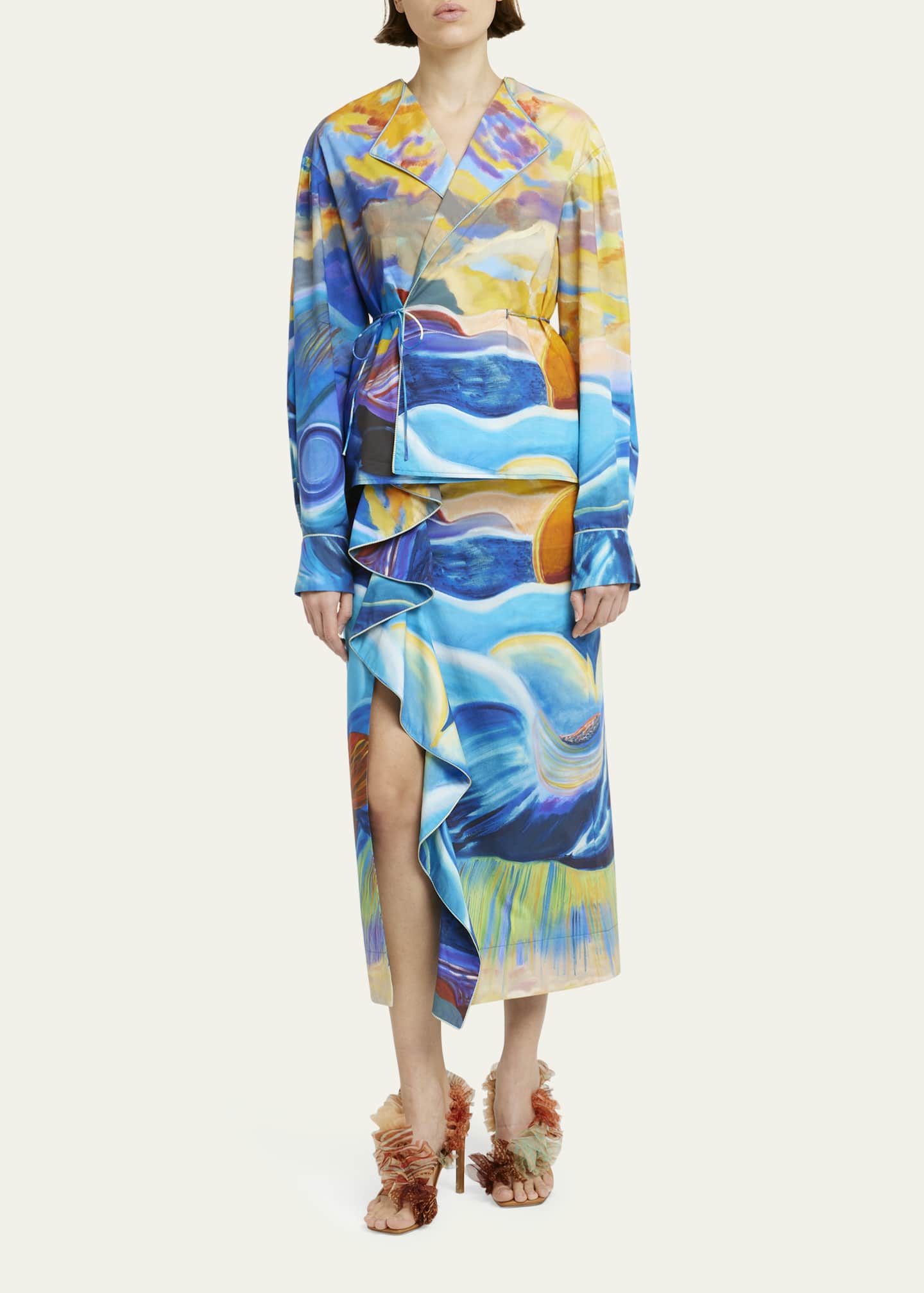 Ulla Johnson Holland Abstract-Print Cotton Wrap Jacket Image 2 of 5