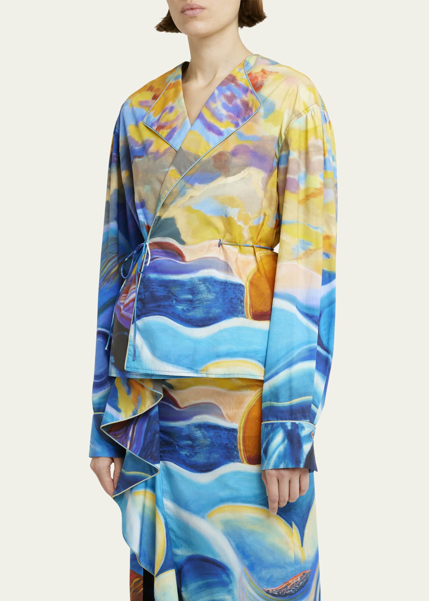 Ulla Johnson Holland Abstract-Print Cotton Wrap Jacket Image 4 of 5