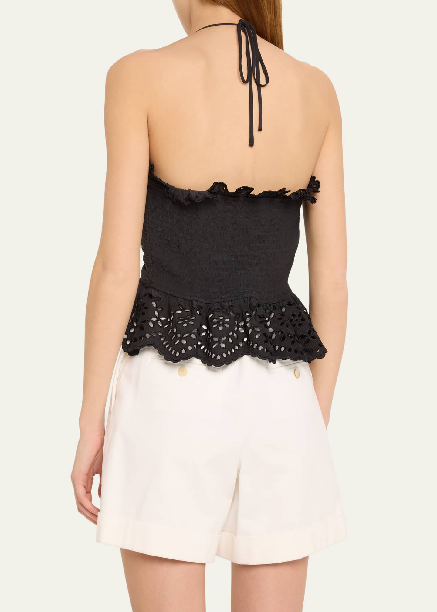 Ramy Brook Michelle Gathered Eyelet-Trim Halter Blouse Image 3 of 5