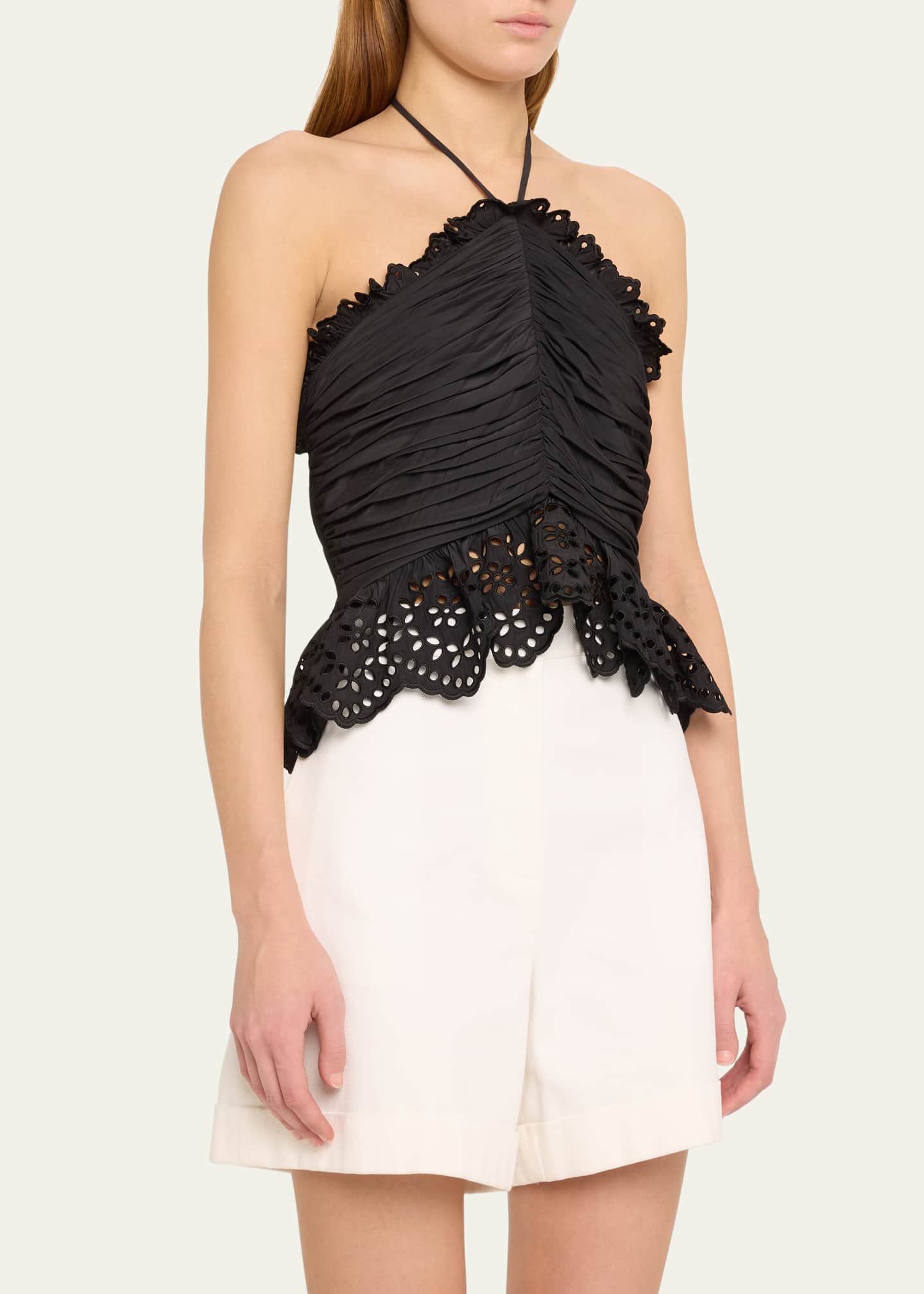 Ramy Brook Michelle Gathered Eyelet-Trim Halter Blouse Image 4 of 5