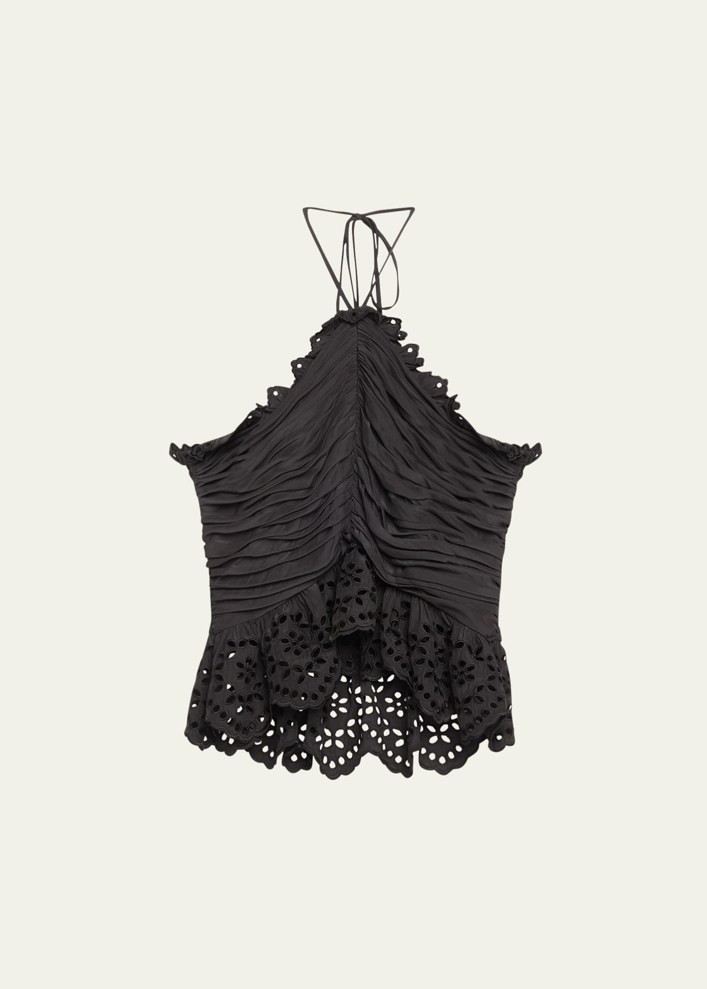 Ramy Brook Michelle Gathered Eyelet-Trim Halter Blouse Image 1 of 5