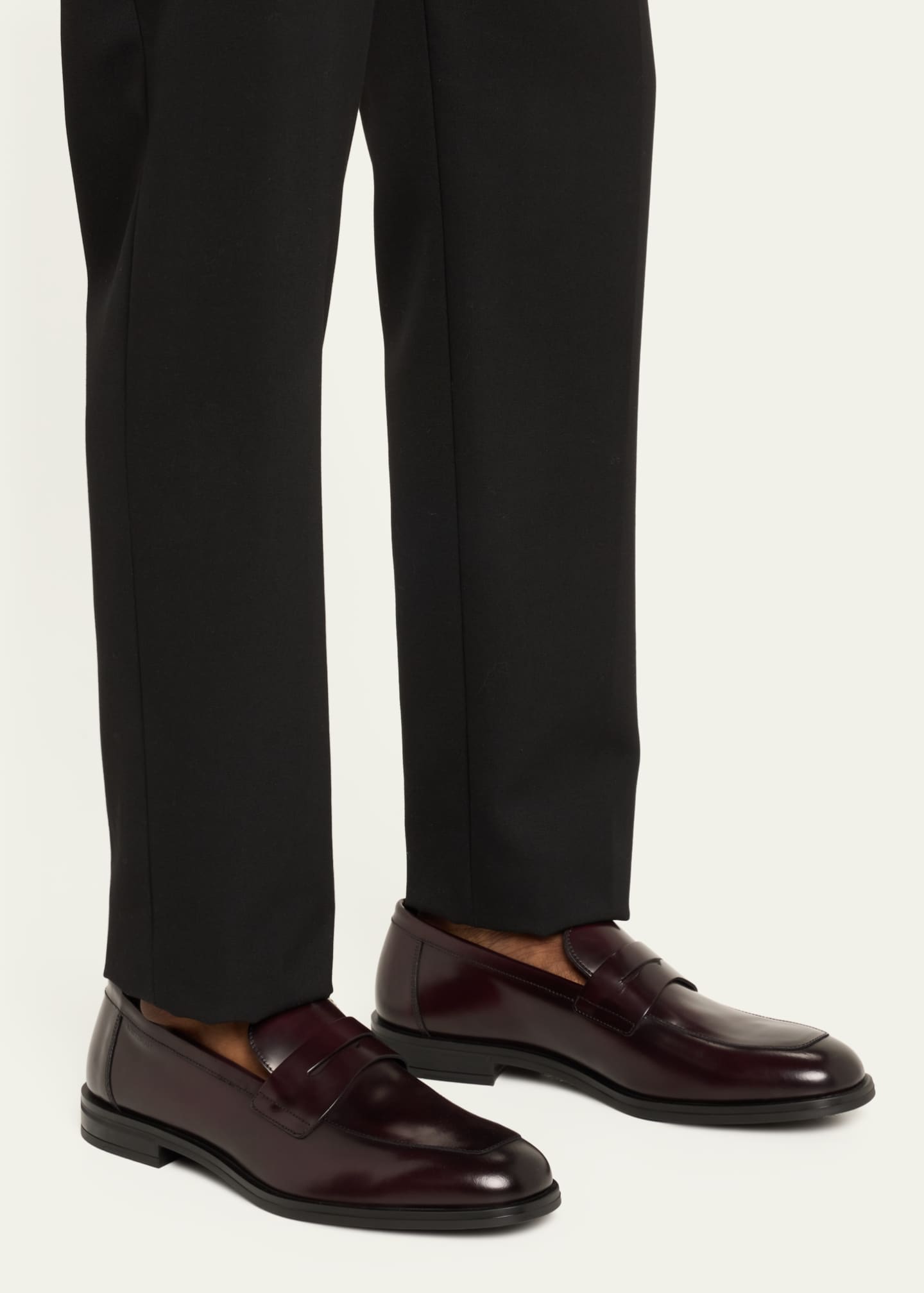 Stuart Weitzman Men's Club Burnished Leather Penny Loafers Image 2 of 5