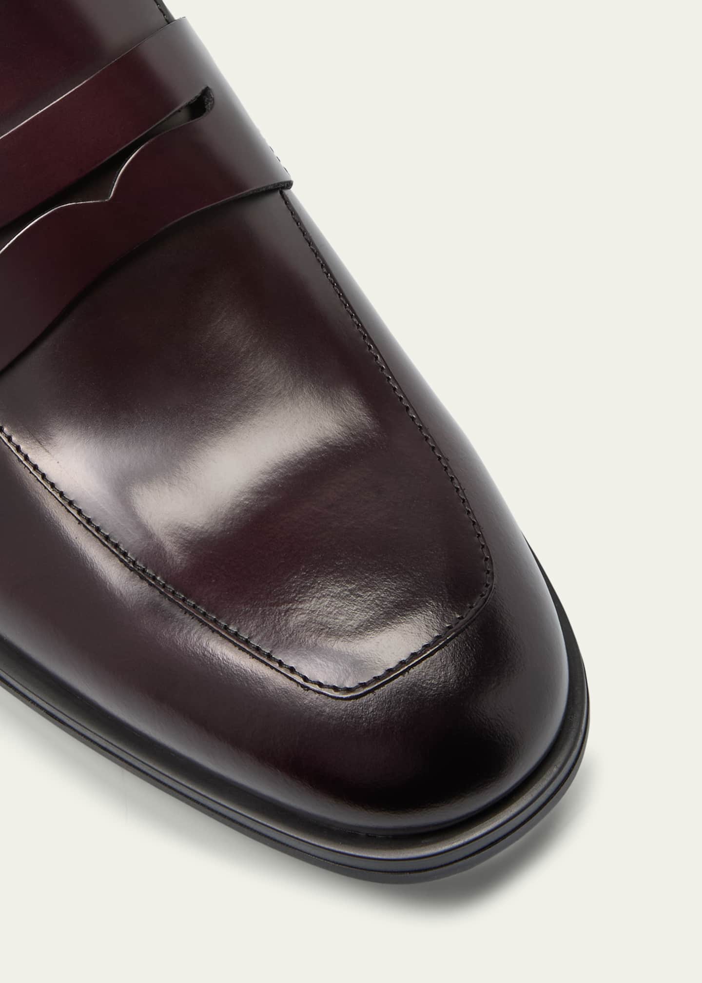 Stuart Weitzman Men's Club Burnished Leather Penny Loafers Image 5 of 5
