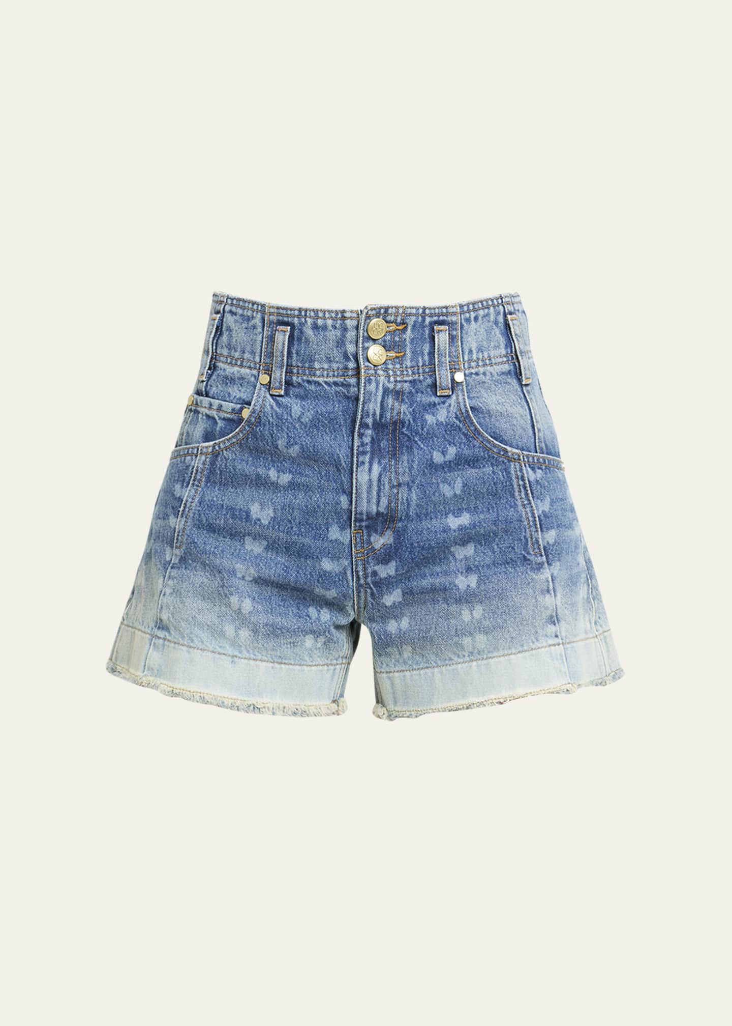 Ulla Johnson The Charlotte Wide Leg Butterfly Print Denim Shorts