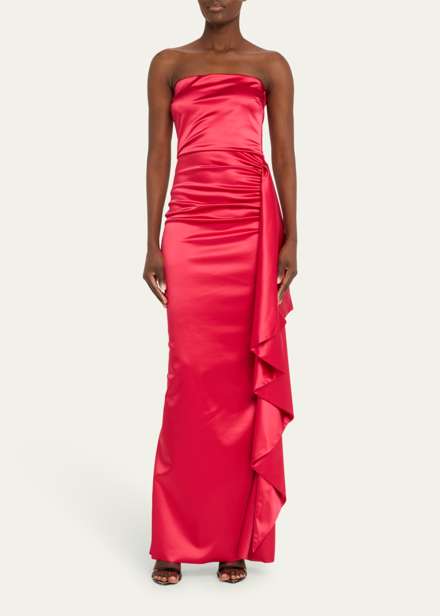 Chiara Boni La Petite Robe Kazmer Ruched Side-Ruffle Satin Gown Image 2 of 5