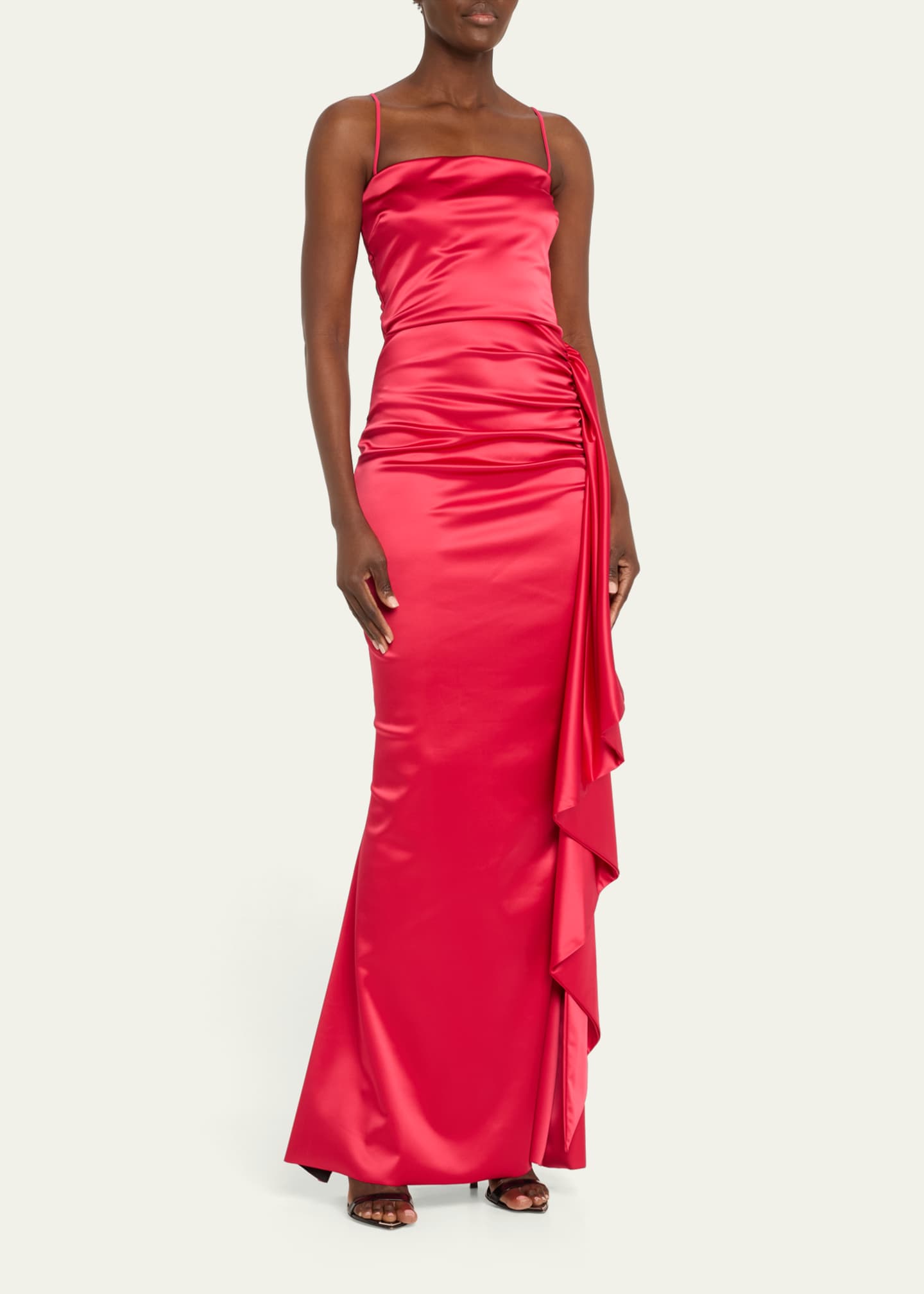 Chiara Boni La Petite Robe Kazmer Ruched Side-Ruffle Satin Gown Image 4 of 5