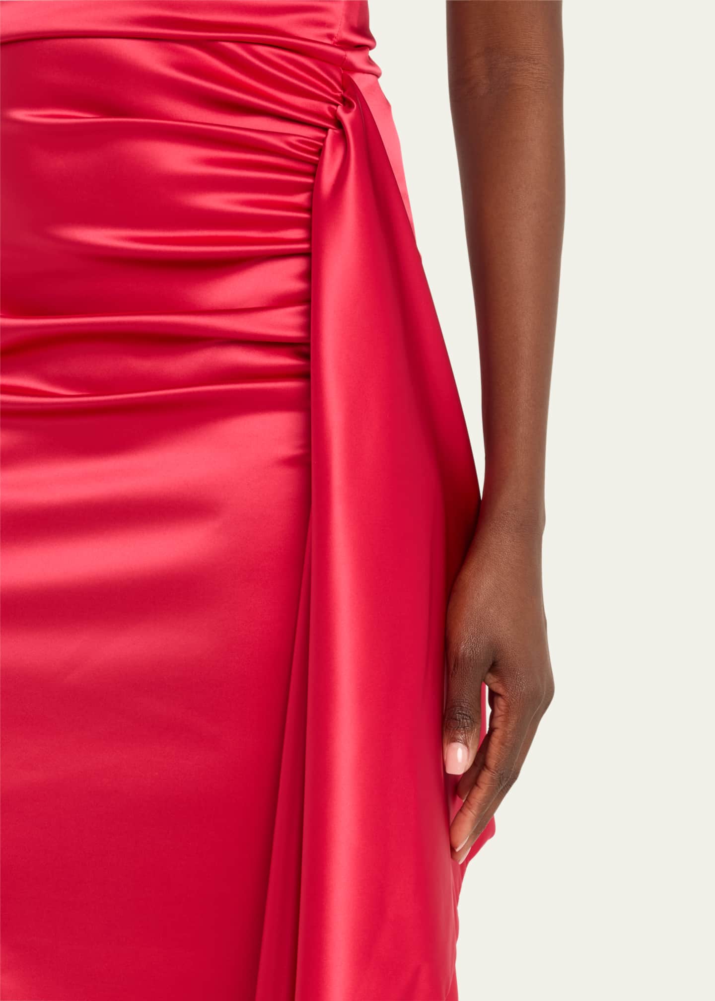 Chiara Boni La Petite Robe Kazmer Ruched Side-Ruffle Satin Gown Image 5 of 5