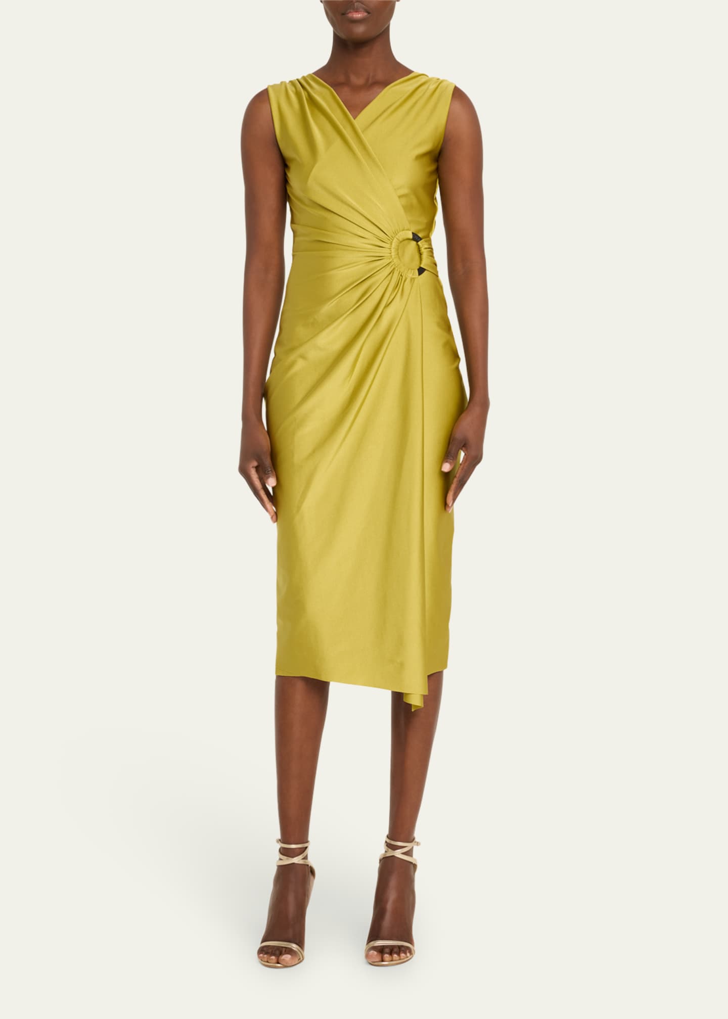 Chiara Boni La Petite Robe Adam Java Sleeveless Ruched Jersey Midi Dress Image 2 of 5