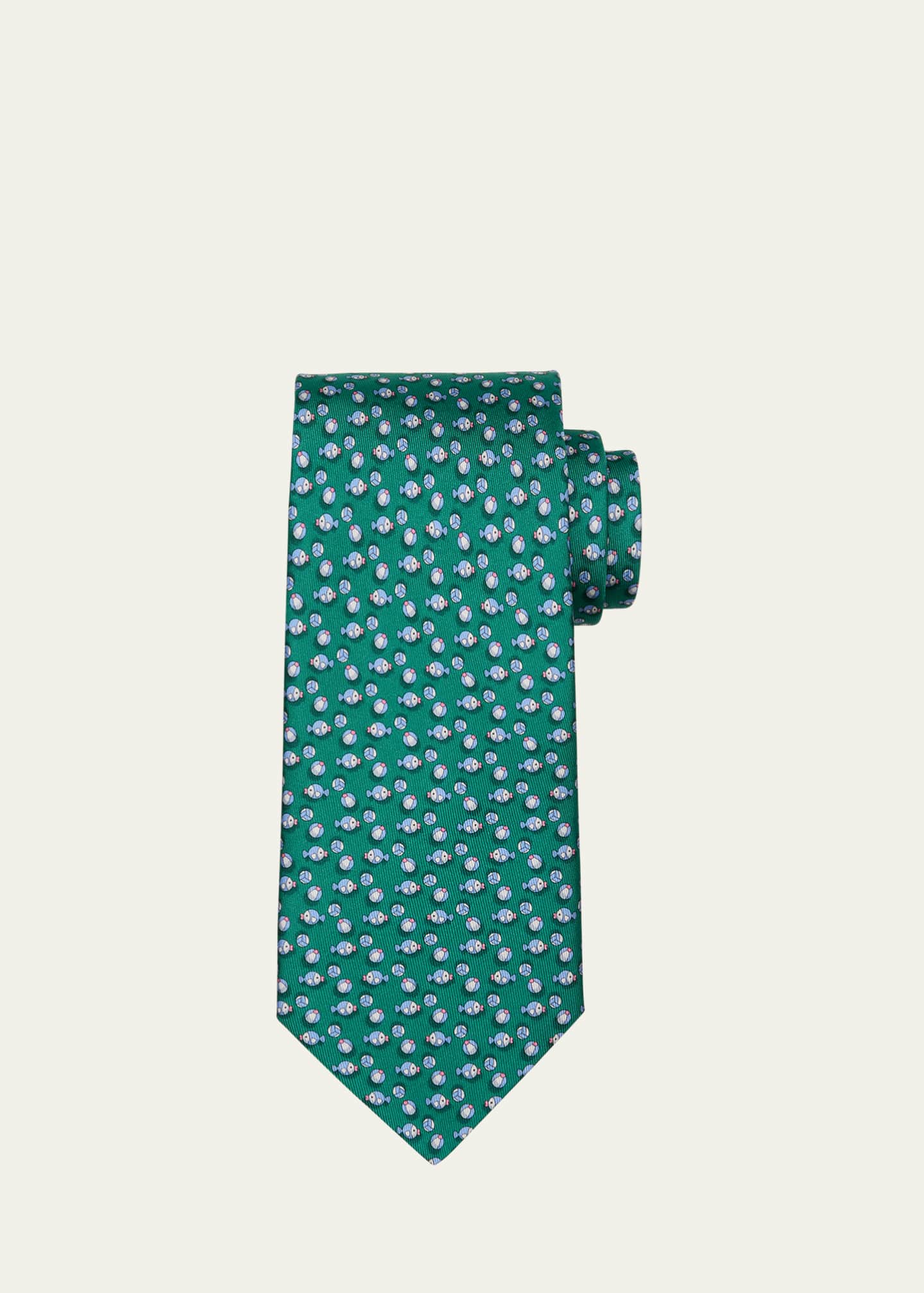 Ferragamo Men's Fish-Print Silk Tie