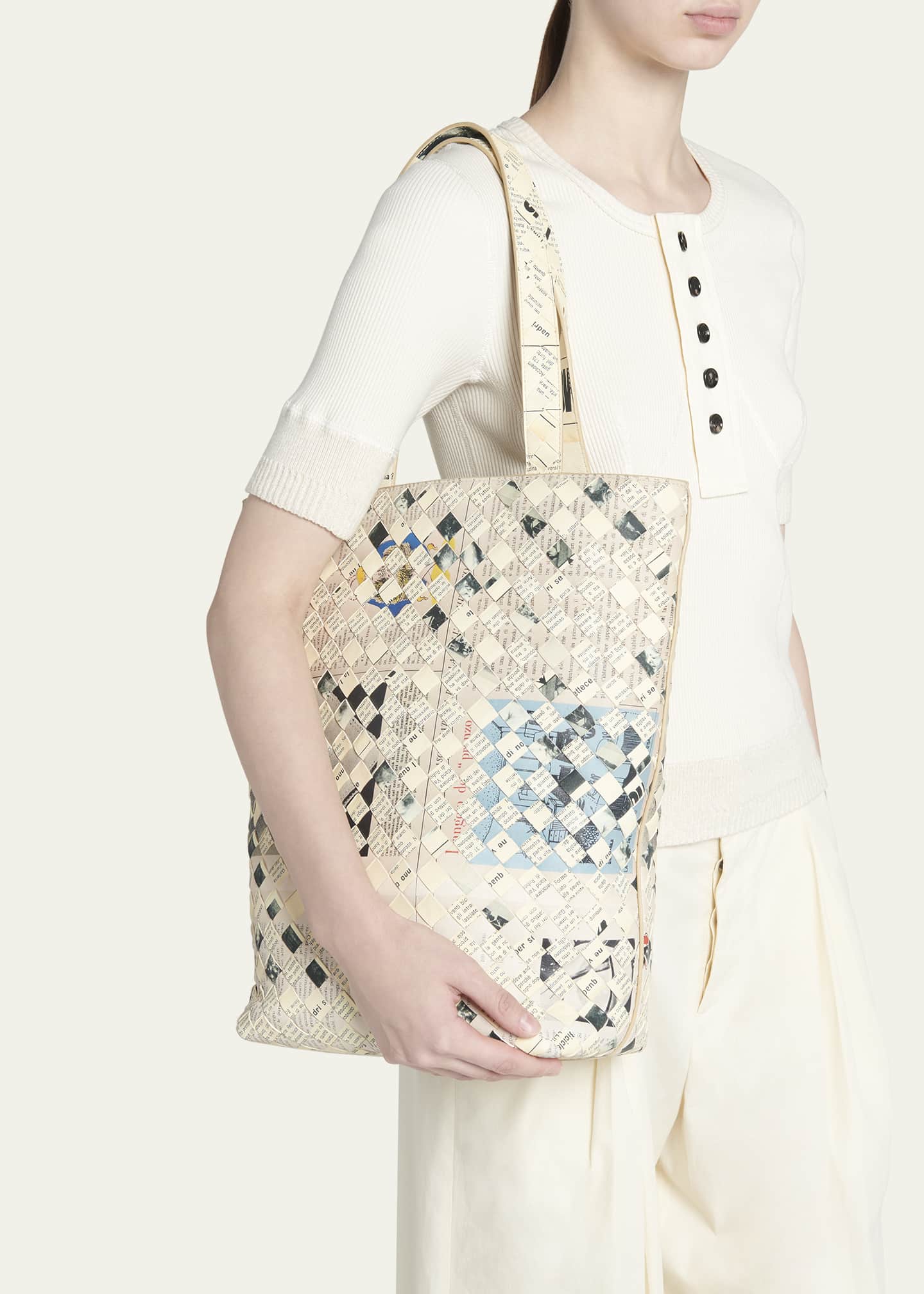 Bottega Small NewspaperPrint Tote Bag Bergdorf Goodman