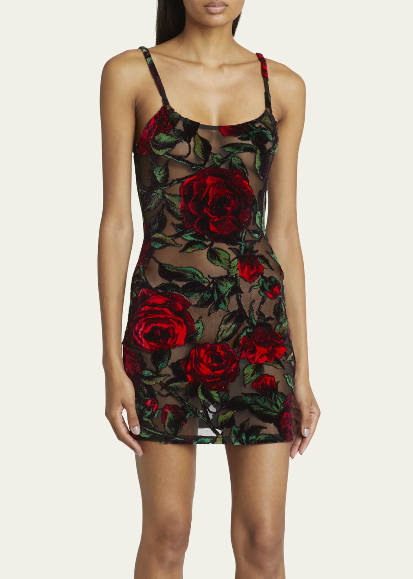 Balmain Velvet Rose Embroidered Mini Dress Bergdorf Goodman