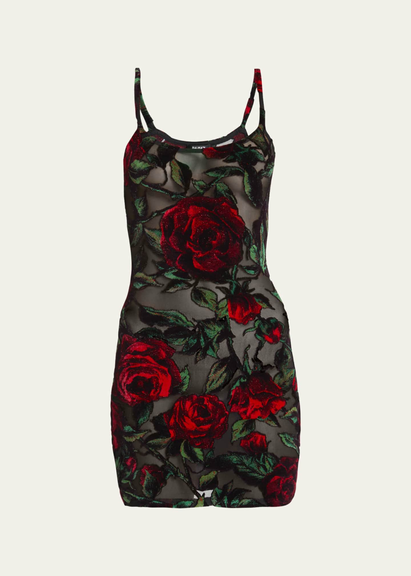 Balmain Velvet Rose Embroidered Mini Dress Bergdorf Goodman