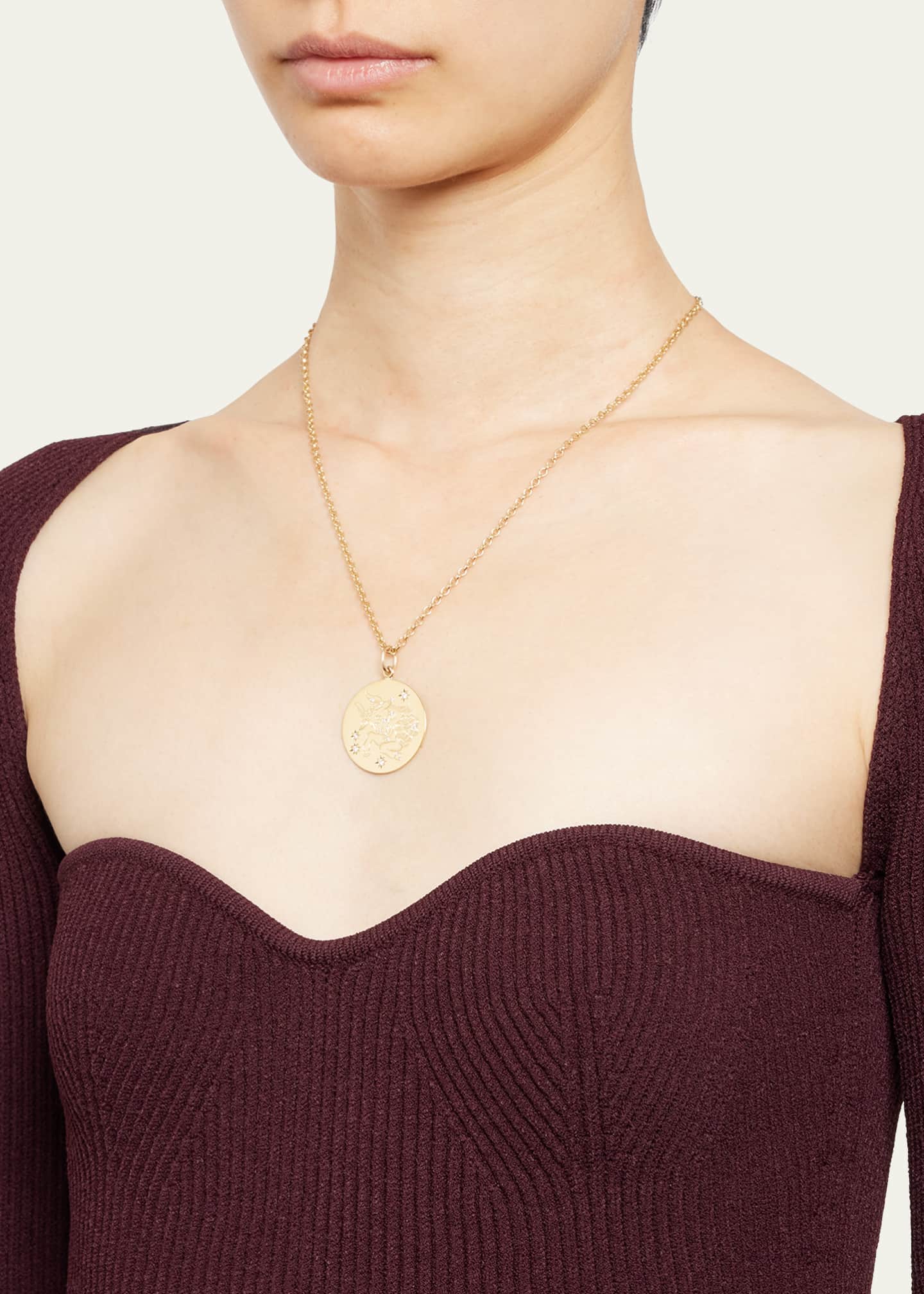 Verdura 18K Yellow Gold Taurus Zodiac Pendant Necklace with Diamonds Image 2 of 4