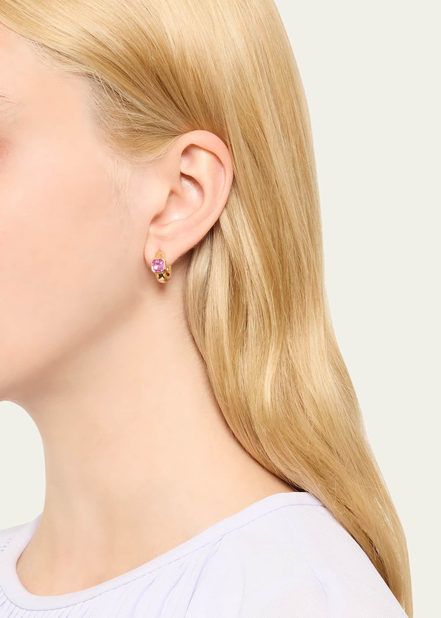 Uniform Object 18K Yellow Gold Tusk Huggie Earrings With Asscher-Cut Stones Image 2 of 4