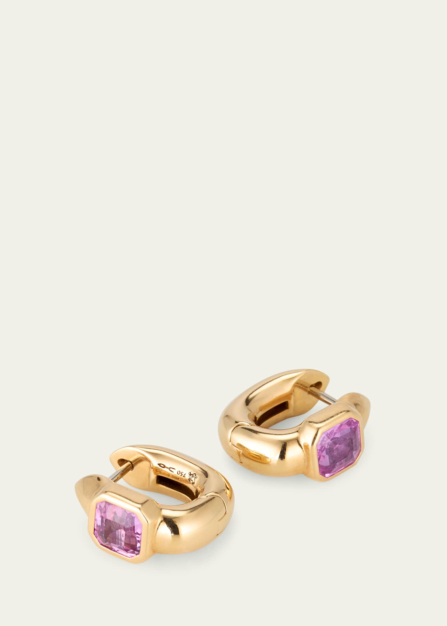 Uniform Object 18K Yellow Gold Tusk Huggie Earrings With Asscher-Cut Stones Image 3 of 4
