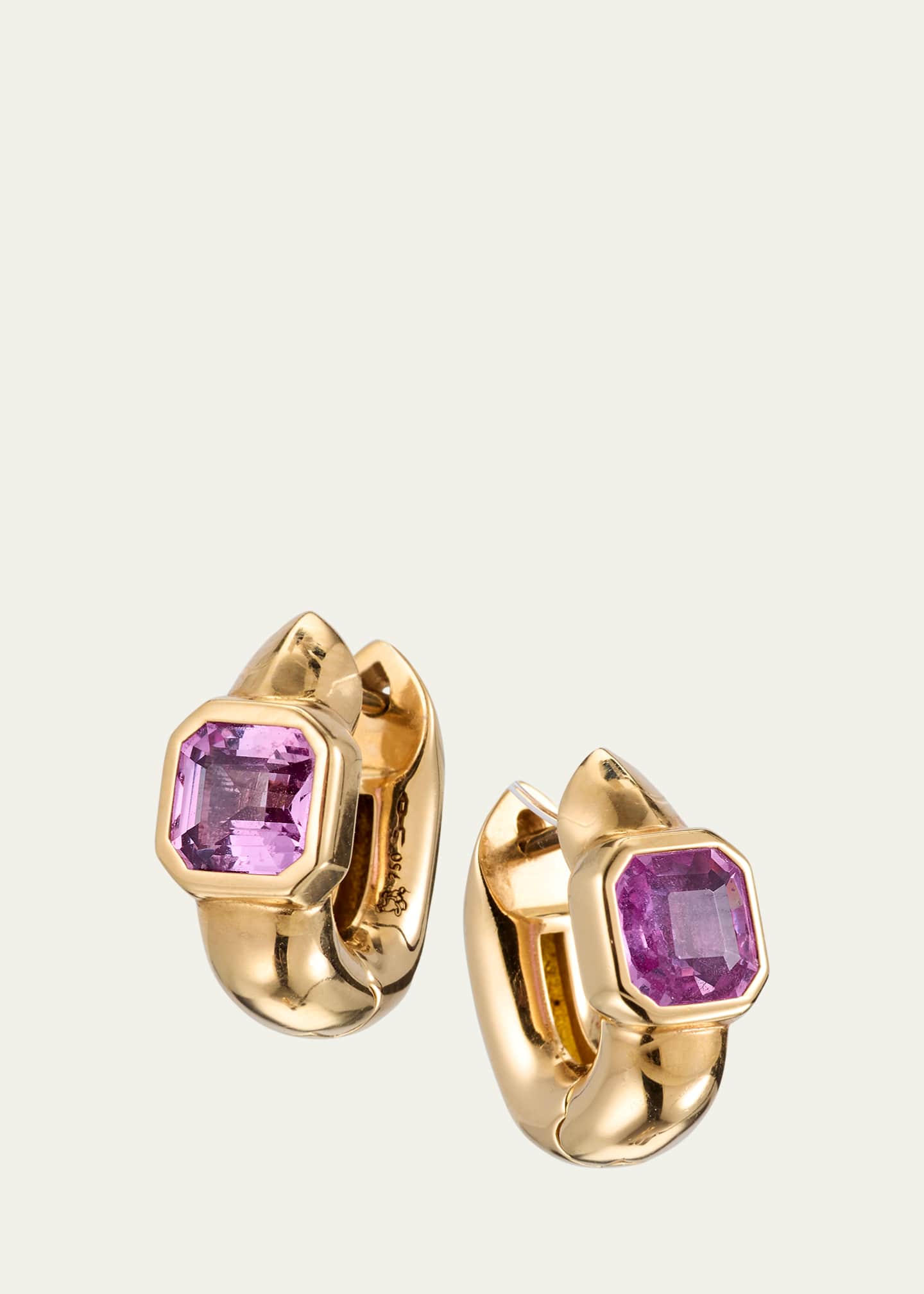 Uniform Object 18K Yellow Gold Tusk Huggie Earrings With Asscher-Cut Stones Image 1 of 4