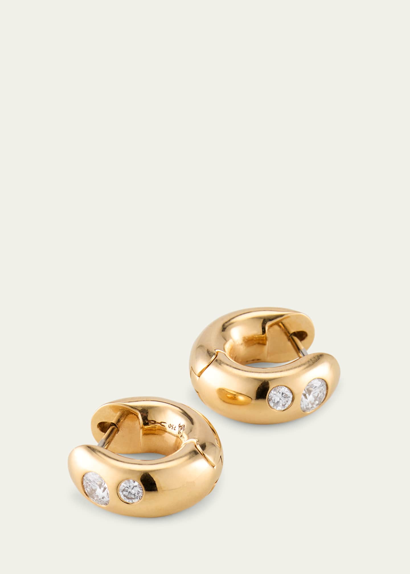 Uniform Object 18K Yellow Gold Round Diamond Huggie Earrings Image 3 of 4