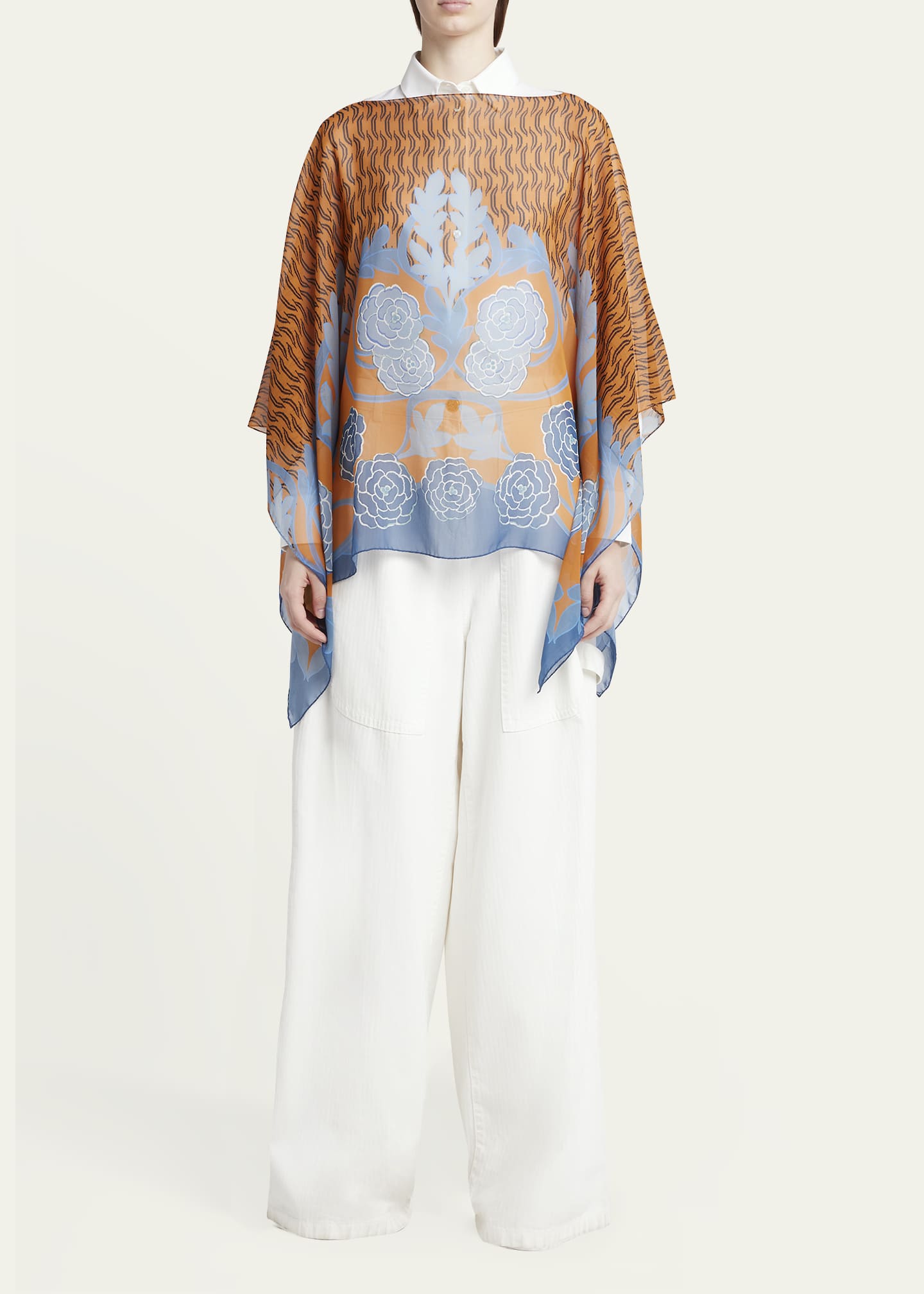 Etro Sheer Floral Wool & Cashmere Poncho Image 2 of 5
