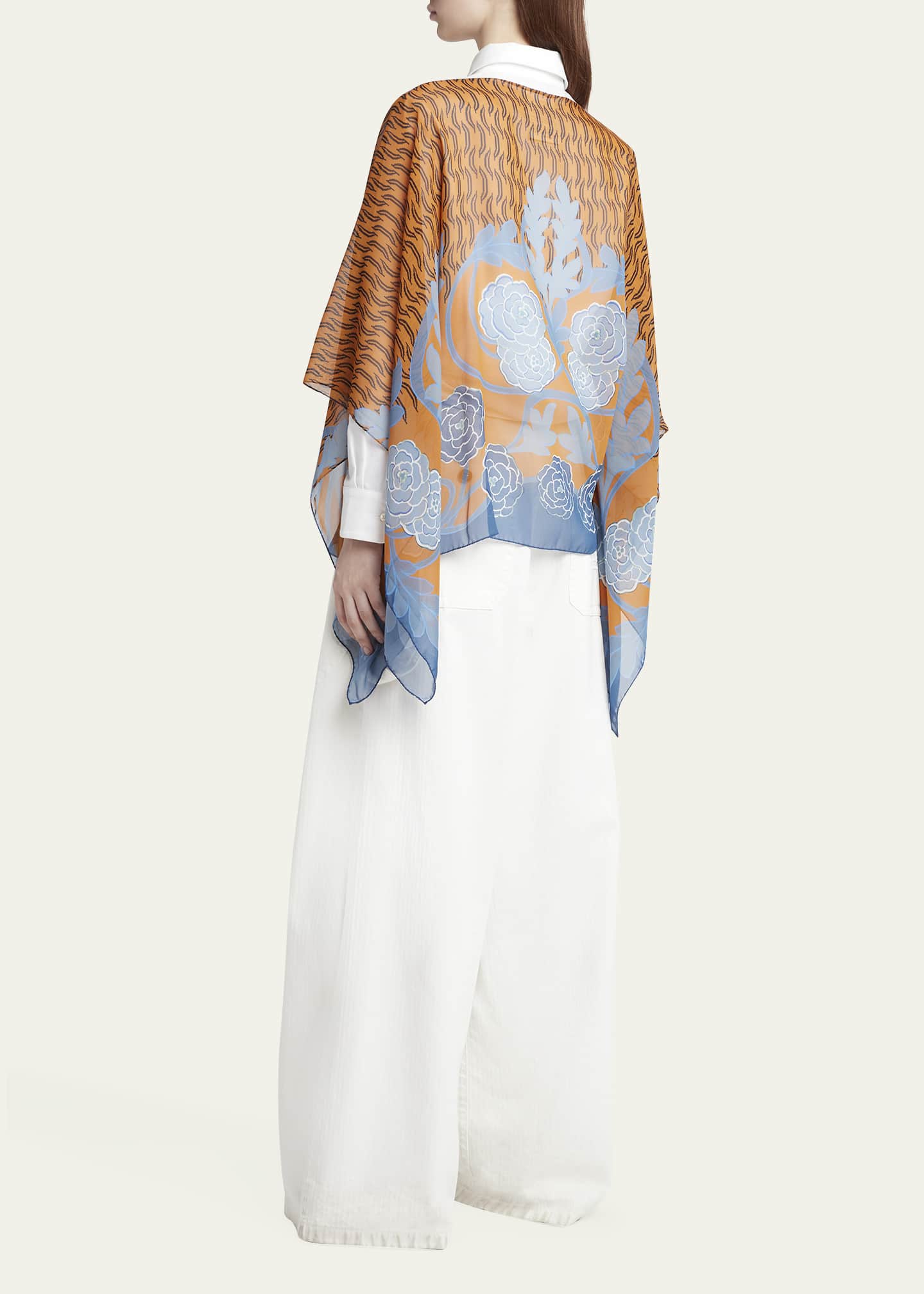 Etro Sheer Floral Wool & Cashmere Poncho Image 3 of 5