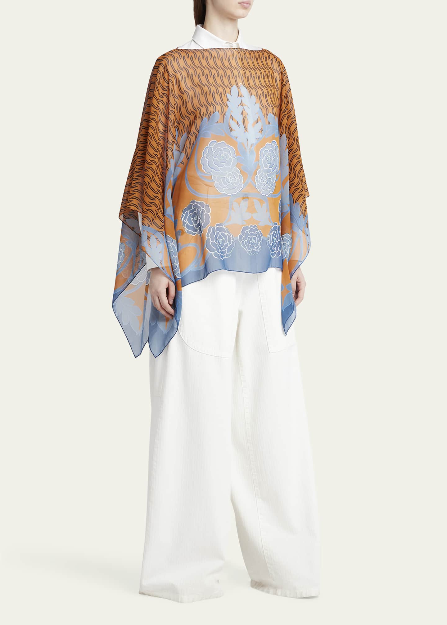 Etro Sheer Floral Wool & Cashmere Poncho Image 4 of 5