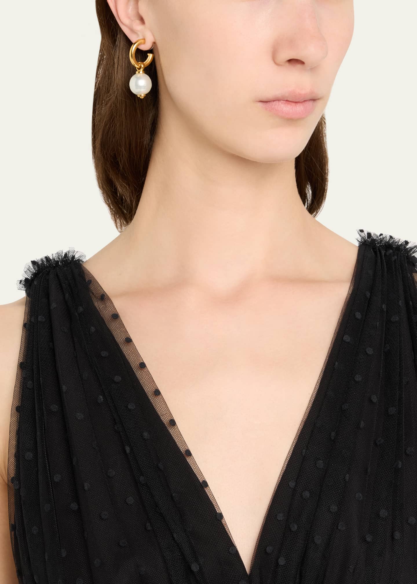 Ben-Amun Monah Gold Hoop Earrings with Faux Pearl Drops Image 2 of 4
