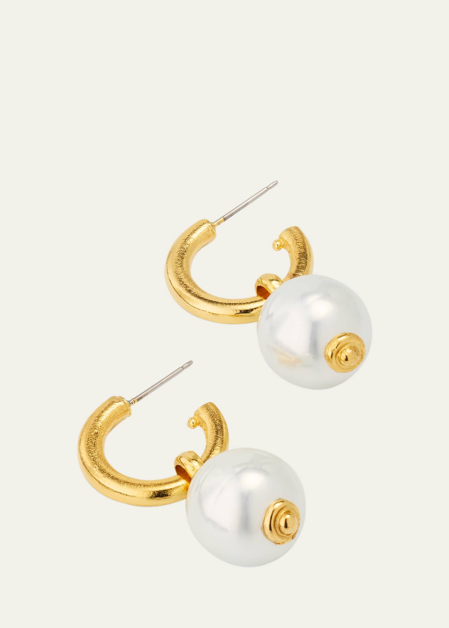 Ben-Amun Monah Gold Hoop Earrings with Faux Pearl Drops Image 3 of 4