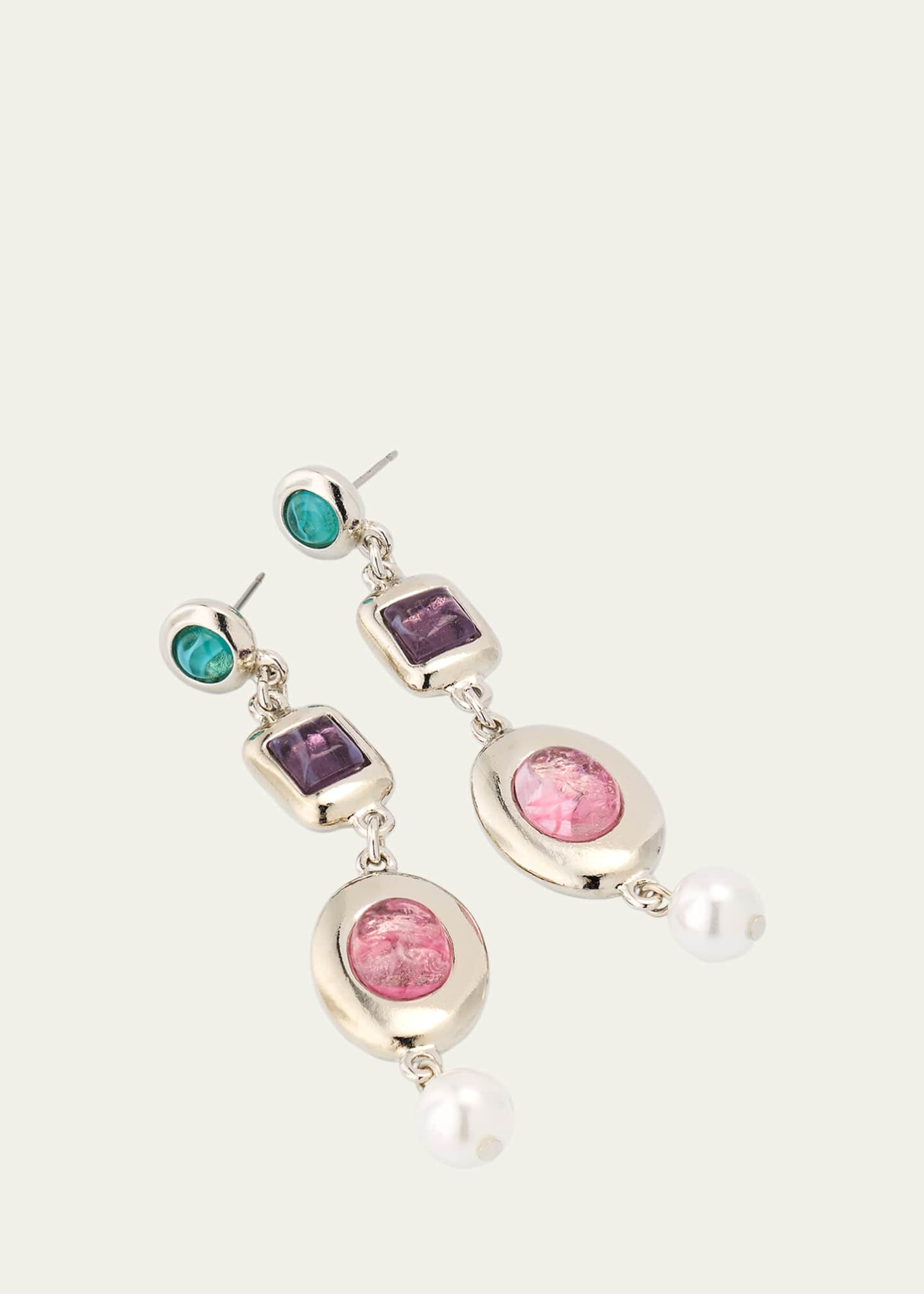 Ben-Amun Maryanne Silver Nugget Post Drop Earrings with Stones and Pearls Image 3 of 4