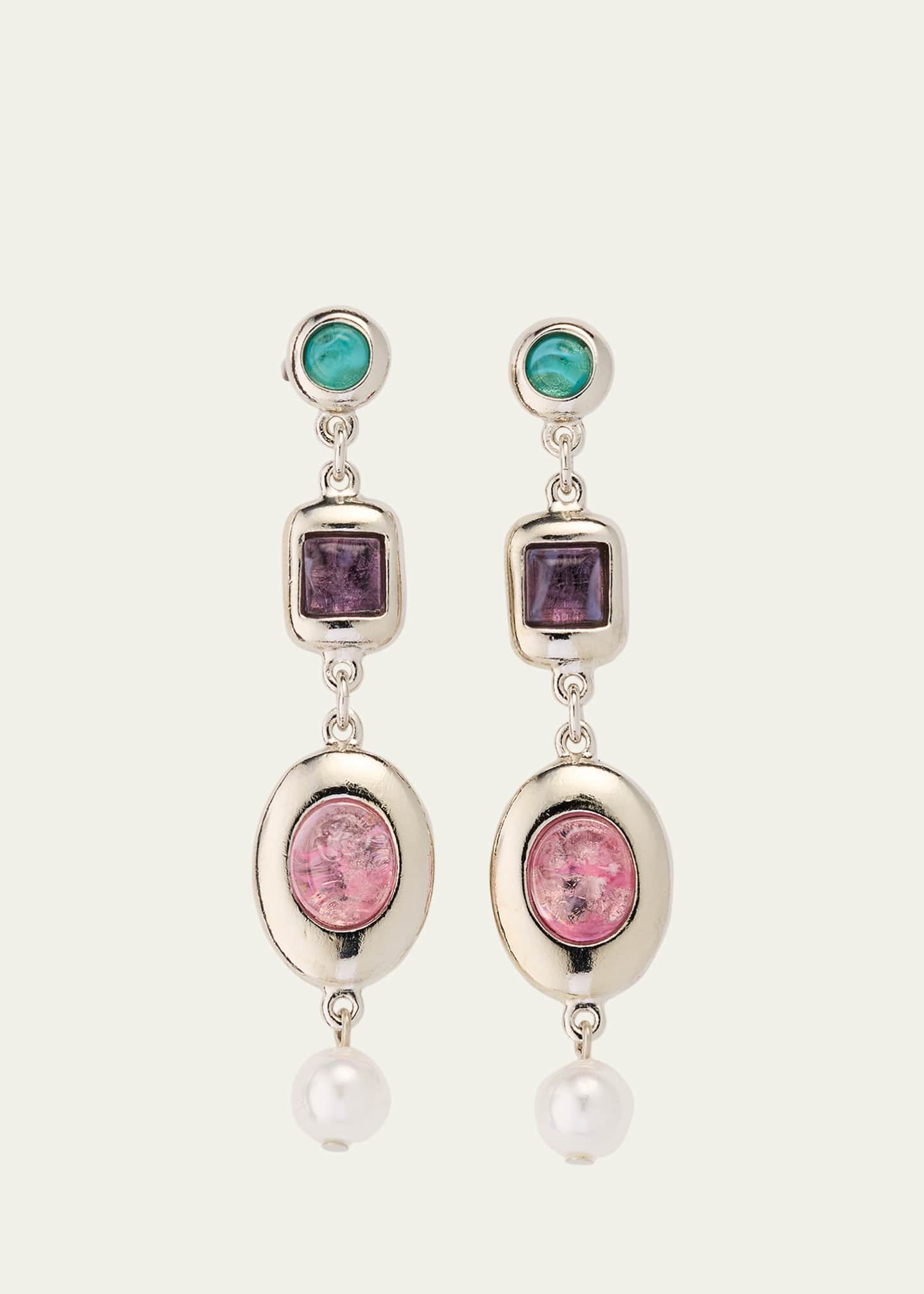 Ben-Amun Maryanne Silver Nugget Post Drop Earrings with Stones and Pearls Image 1 of 4