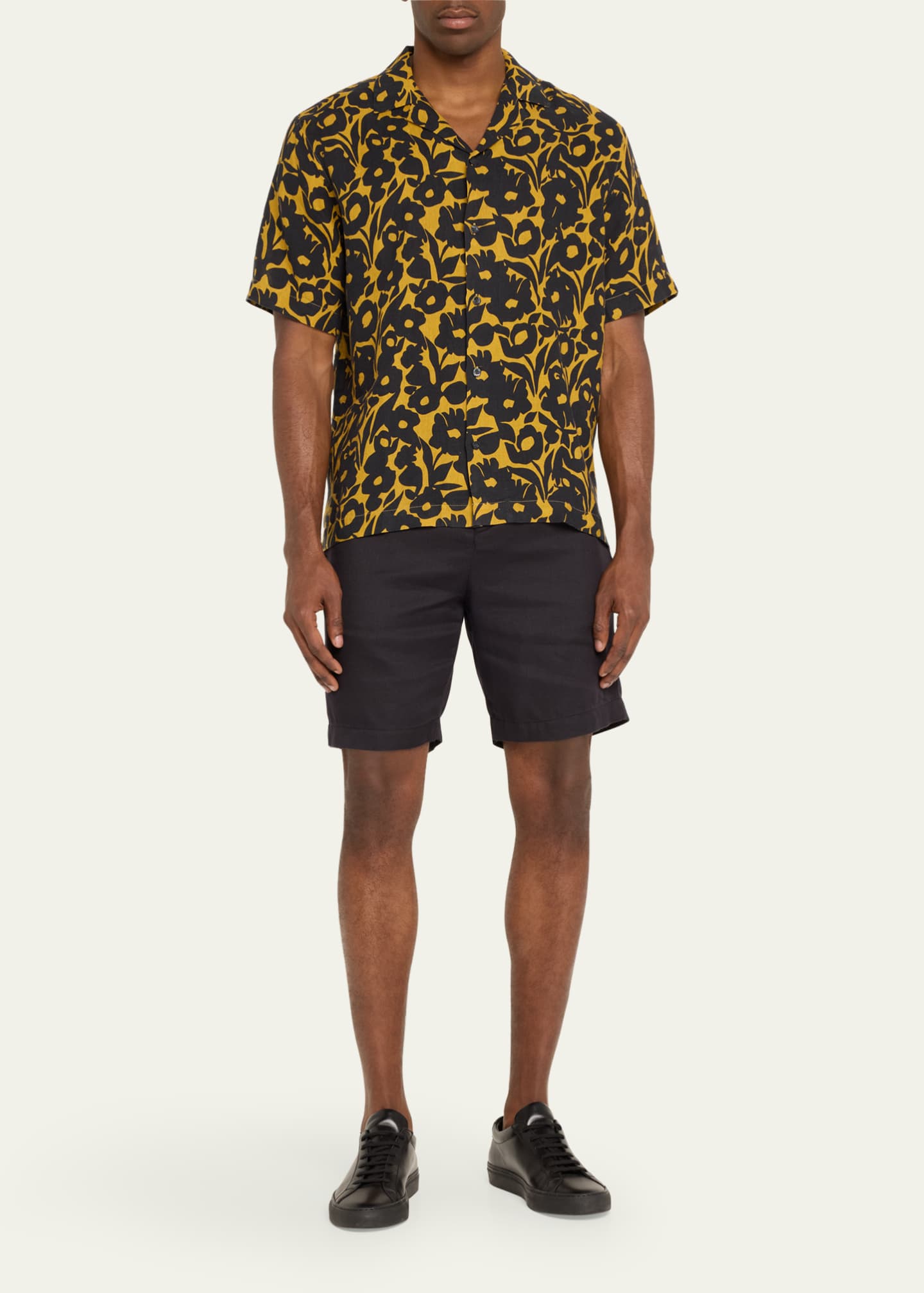 Frescobol Carioca Men's Roberto Perennial-Print Linen Short-Sleeve Shirt Image 2 of 5