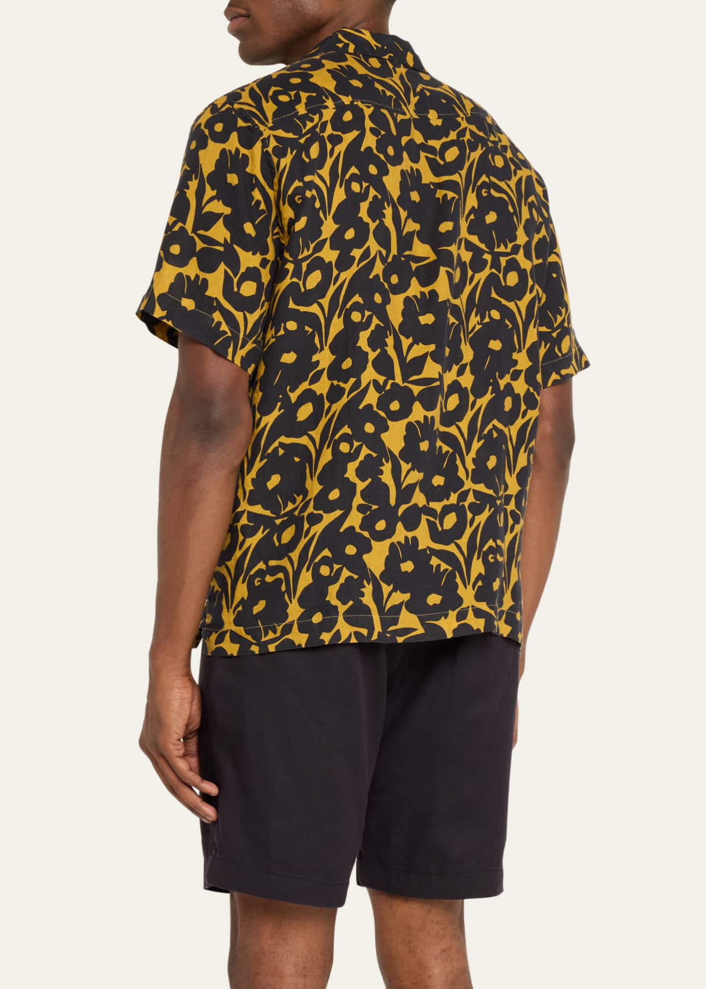 Frescobol Carioca Men's Roberto Perennial-Print Linen Short-Sleeve Shirt Image 3 of 5