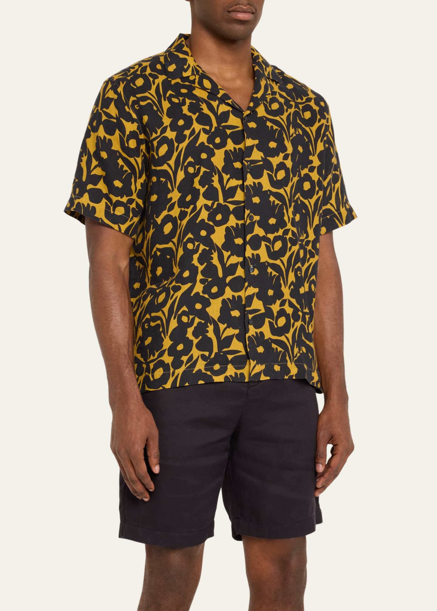 Frescobol Carioca Men's Roberto Perennial-Print Linen Short-Sleeve Shirt Image 4 of 5