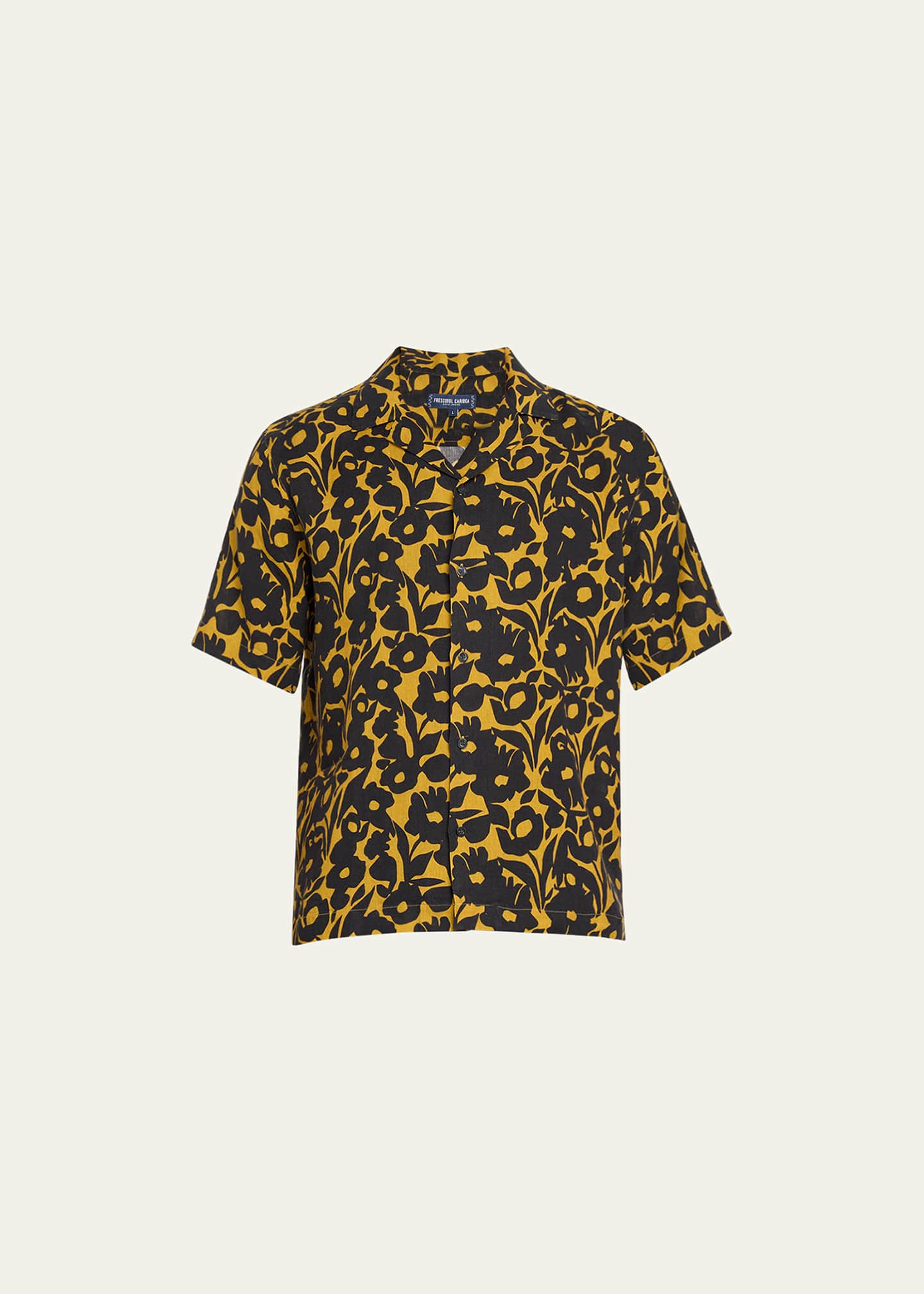 Frescobol Carioca Men's Roberto Perennial-Print Linen Short-Sleeve Shirt Image 1 of 5