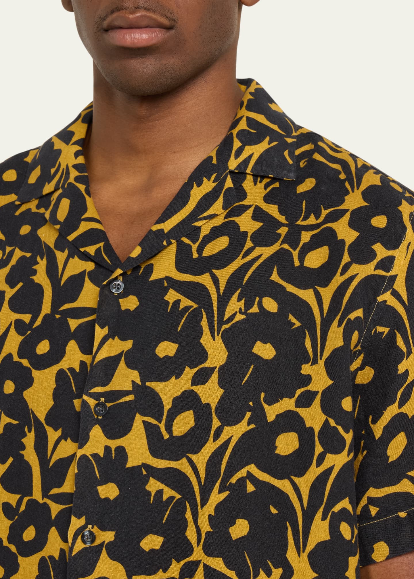 Frescobol Carioca Men's Roberto Perennial-Print Linen Short-Sleeve Shirt Image 5 of 5