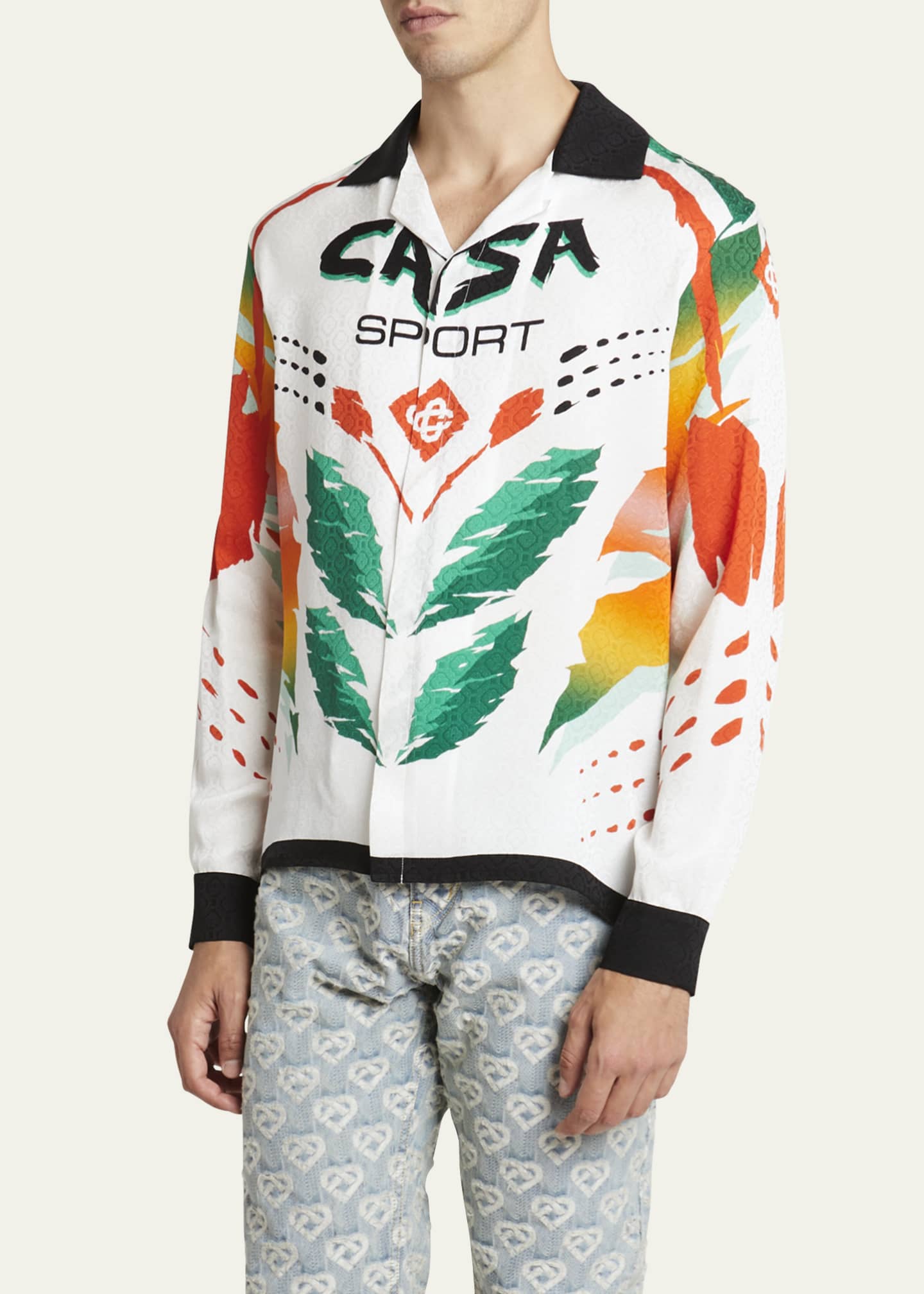 CASABLANCA Men's Silk Motocross-Print Camp Shirt - Bergdorf Goodman