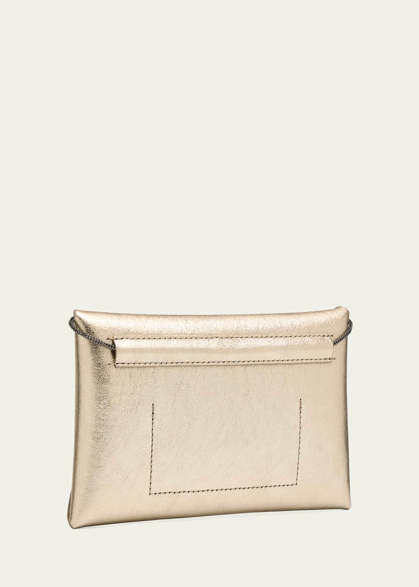 Brunello Cucinelli Envelope Flap Metallic Leather Clutch Bag Image 3 of 5