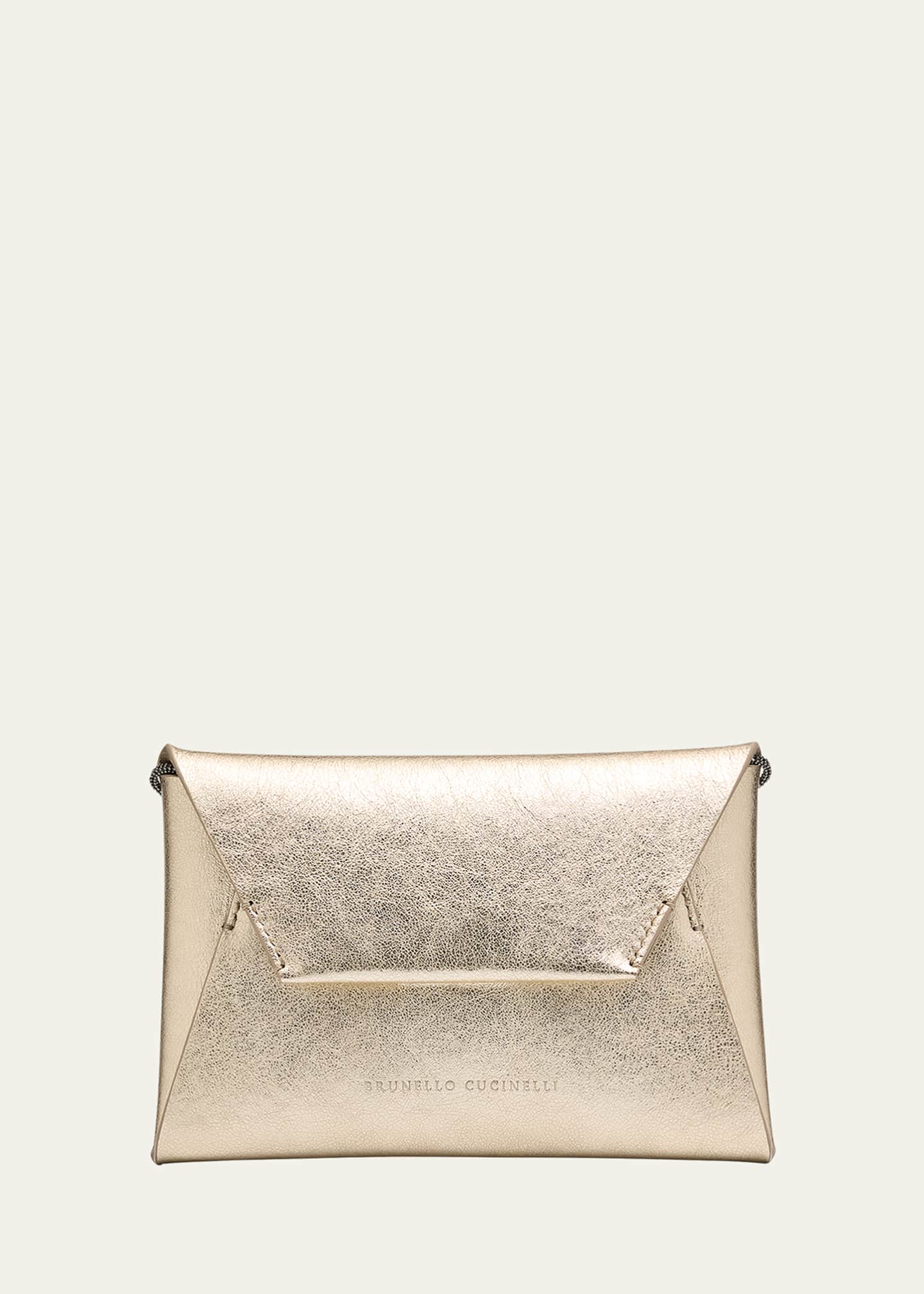 Brunello Cucinelli Envelope Flap Metallic Leather Clutch Bag Image 1 of 5
