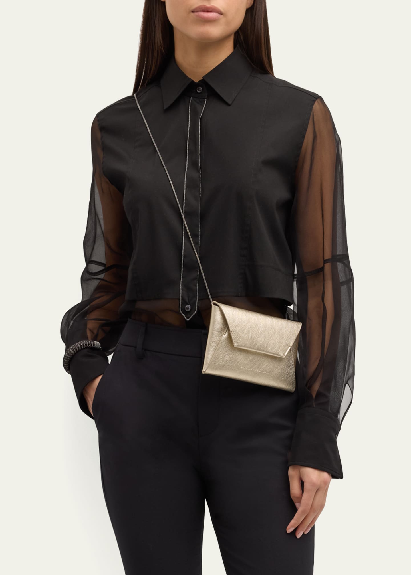 Brunello Cucinelli Envelope Flap Metallic Leather Clutch Bag Image 5 of 5