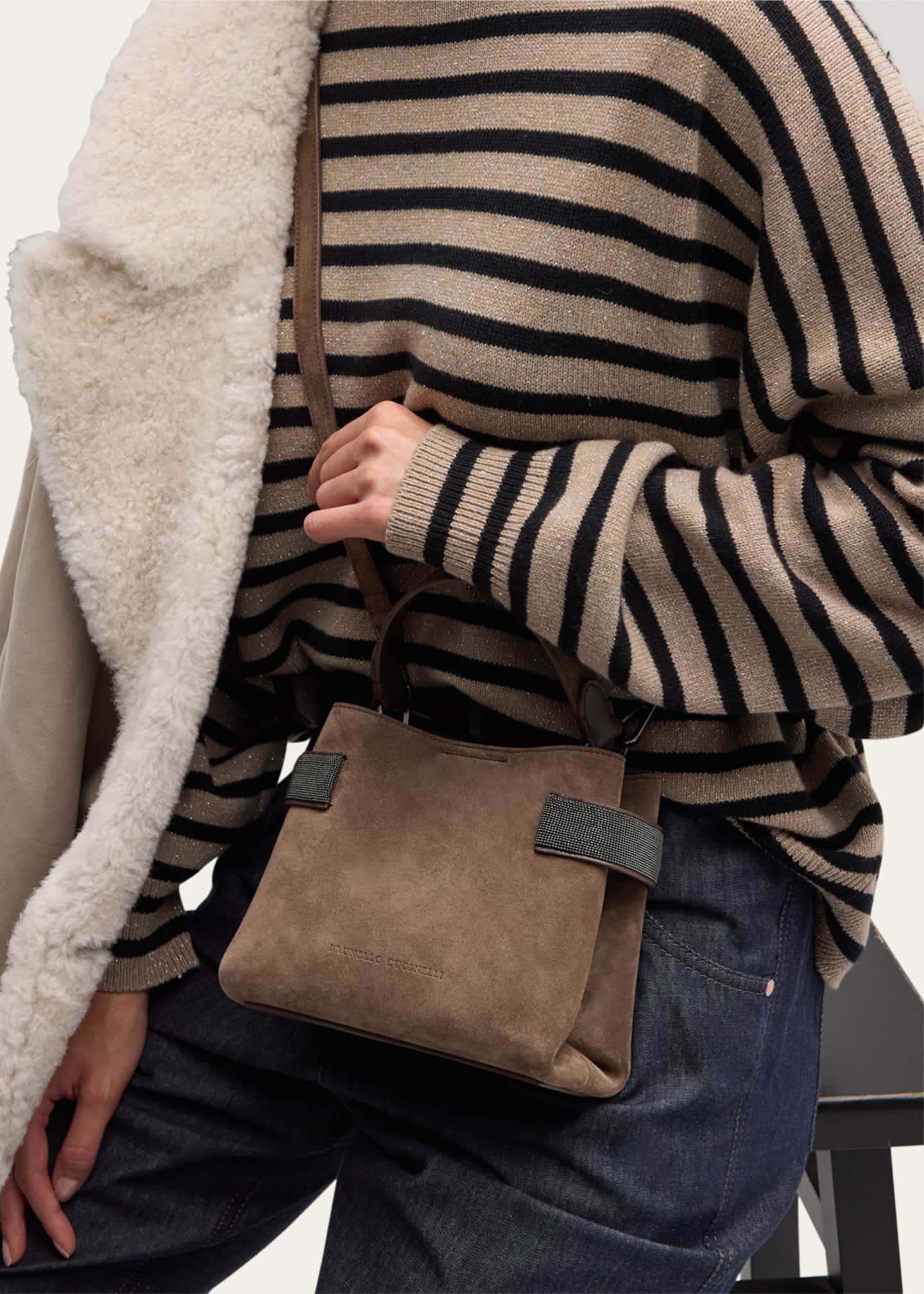 Brunello Cucinelli Essence Mini Monili Velour Top-Handle Bag Image 2 of 5