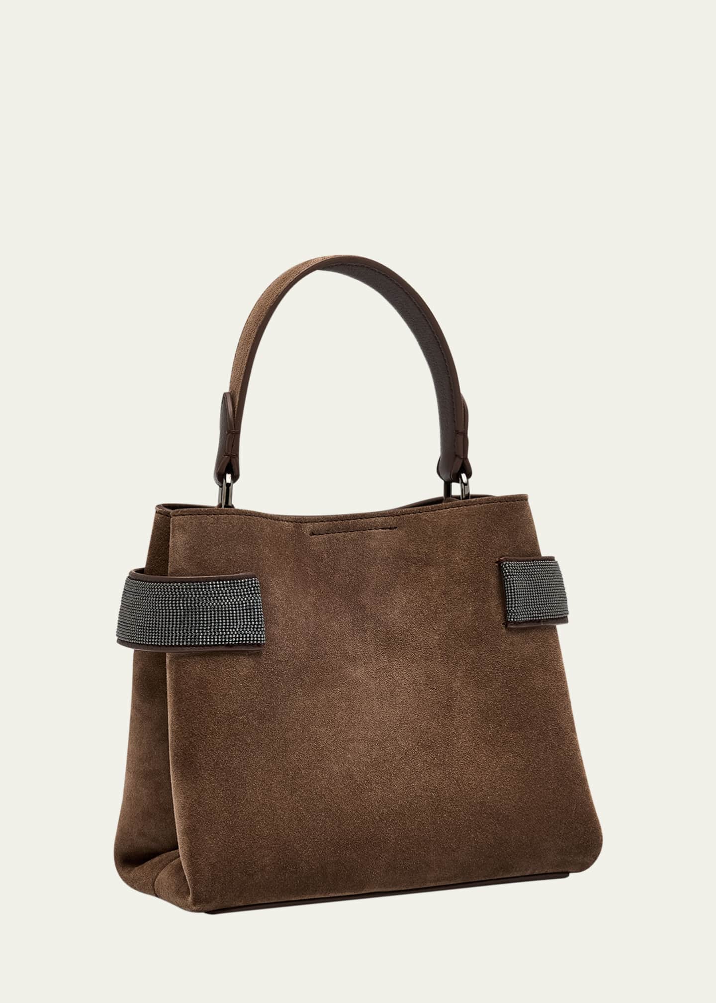 Brunello Cucinelli Essence Mini Monili Velour Top-Handle Bag Image 3 of 5
