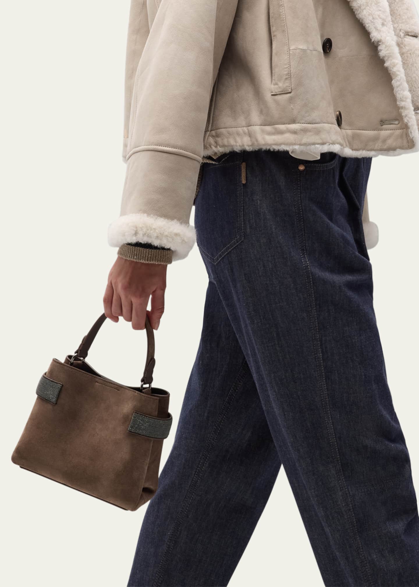 Brunello Cucinelli Essence Mini Monili Velour Top-Handle Bag Image 5 of 5