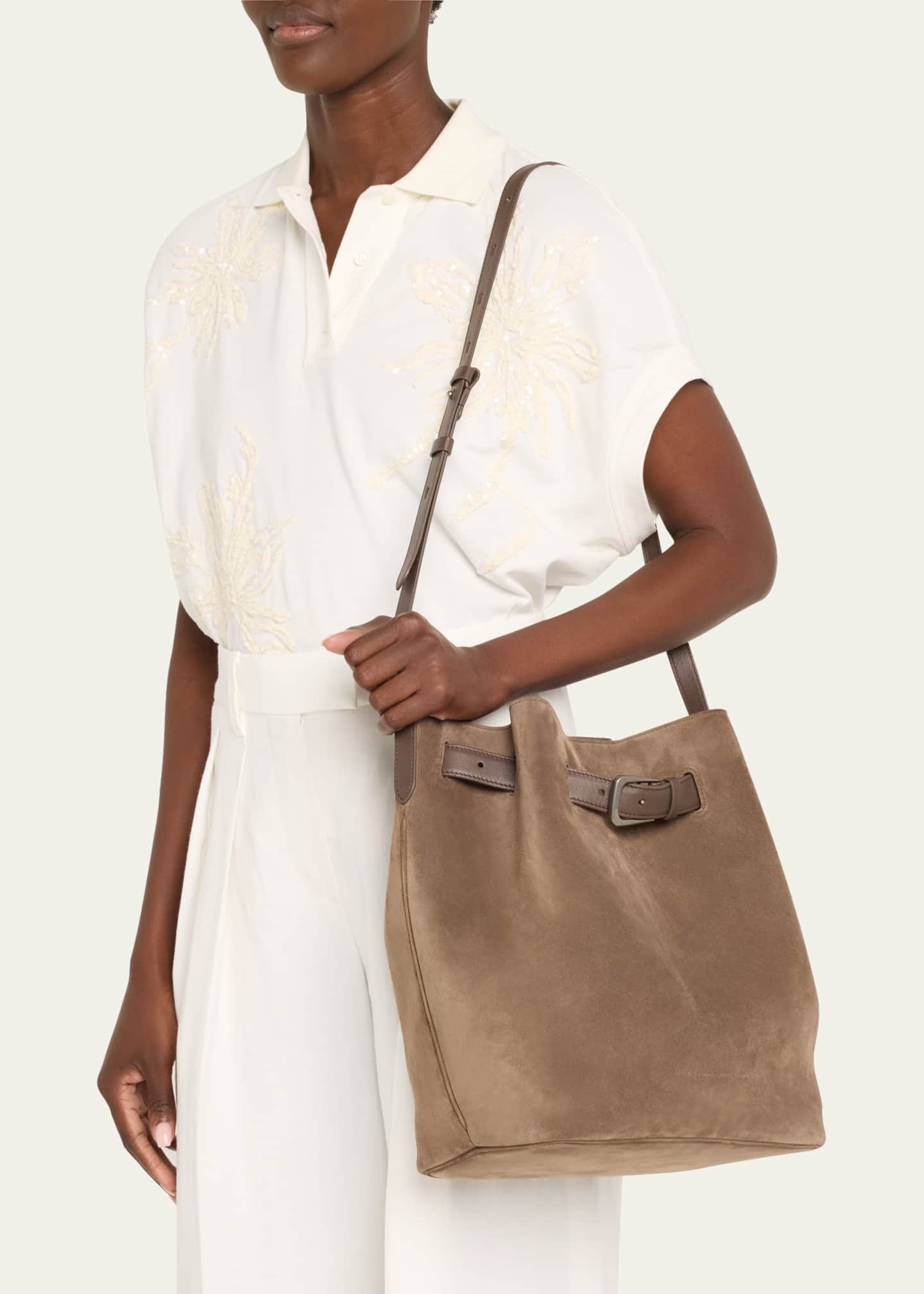 Brunello Cucinelli Medium Belt Velour Bucket Bag Image 2 of 5