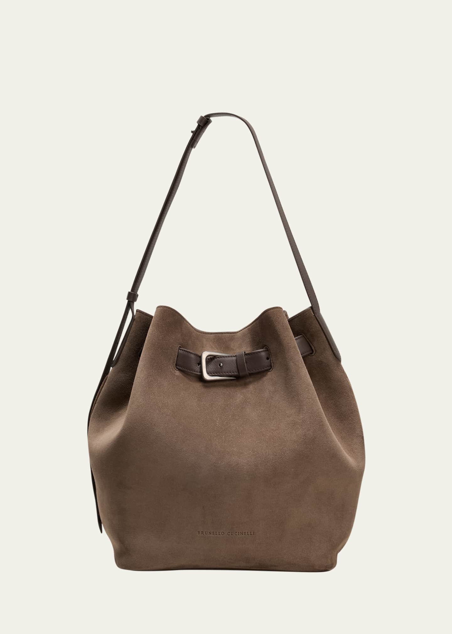 Brunello Cucinelli Medium Belt Velour Bucket Bag Image 1 of 5