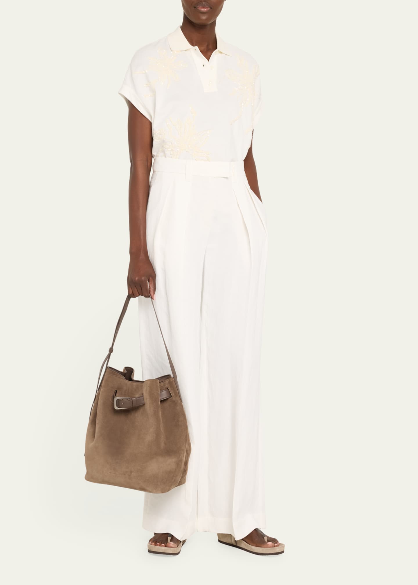 Brunello Cucinelli Medium Belt Velour Bucket Bag Image 5 of 5