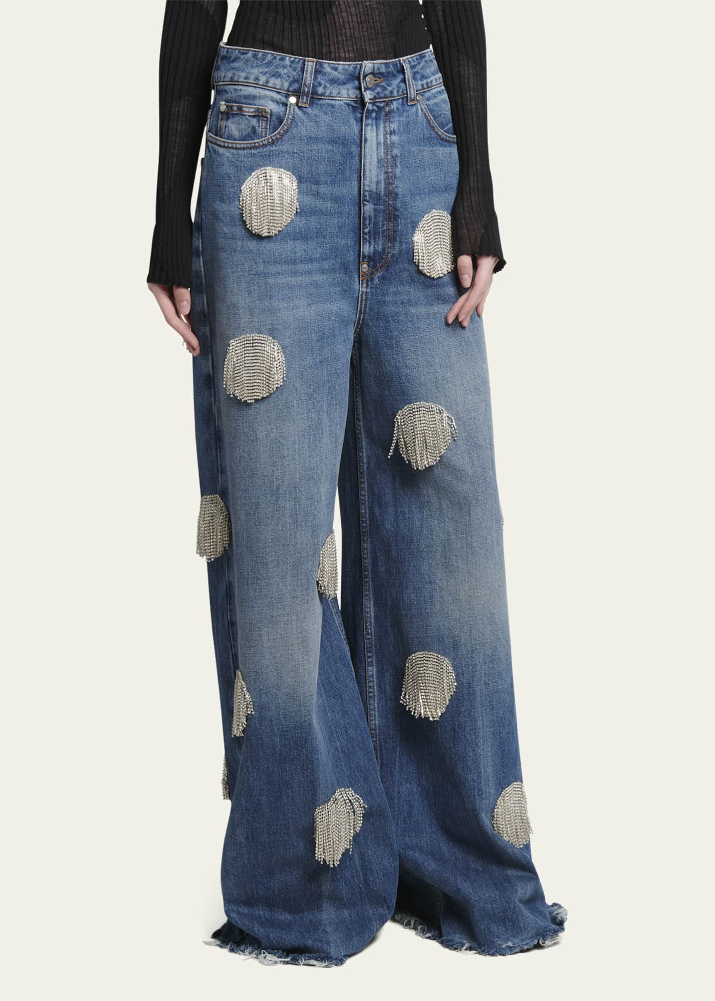 Stella McCartney Crystal Fringe Dot Wide Leg Jeans - Bergdorf Goodman