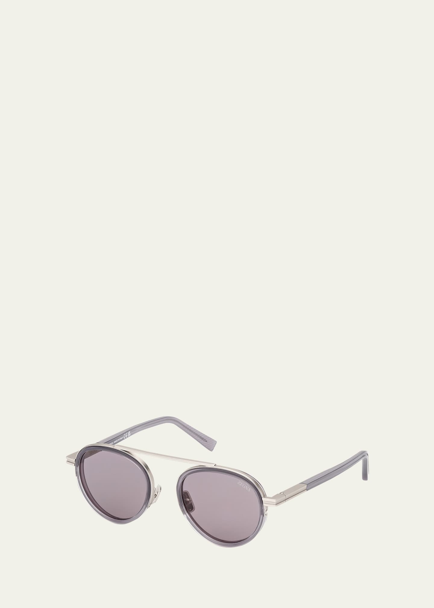ZEGNA Men's ORIZZONTE II Metal-Acetate Round Sunglasses Image 3 of 3