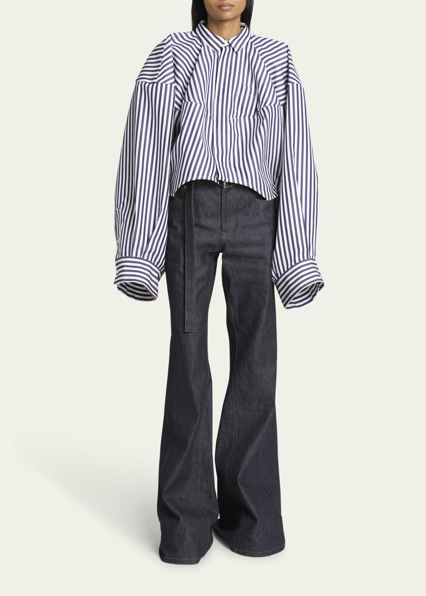 SACAI Stripe Exaggerated-Sleeve Cocoon Cropped Top - Bergdorf Goodman
